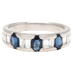 1.36ctw Sapphire and Diamond Band Ring, Platinum, Ring Size 6.25, Stackable