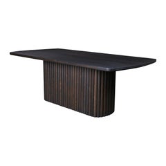 136L x 48W Tambour Pedestal Dining Table, by Ambrozia, Solid Dark Oak 