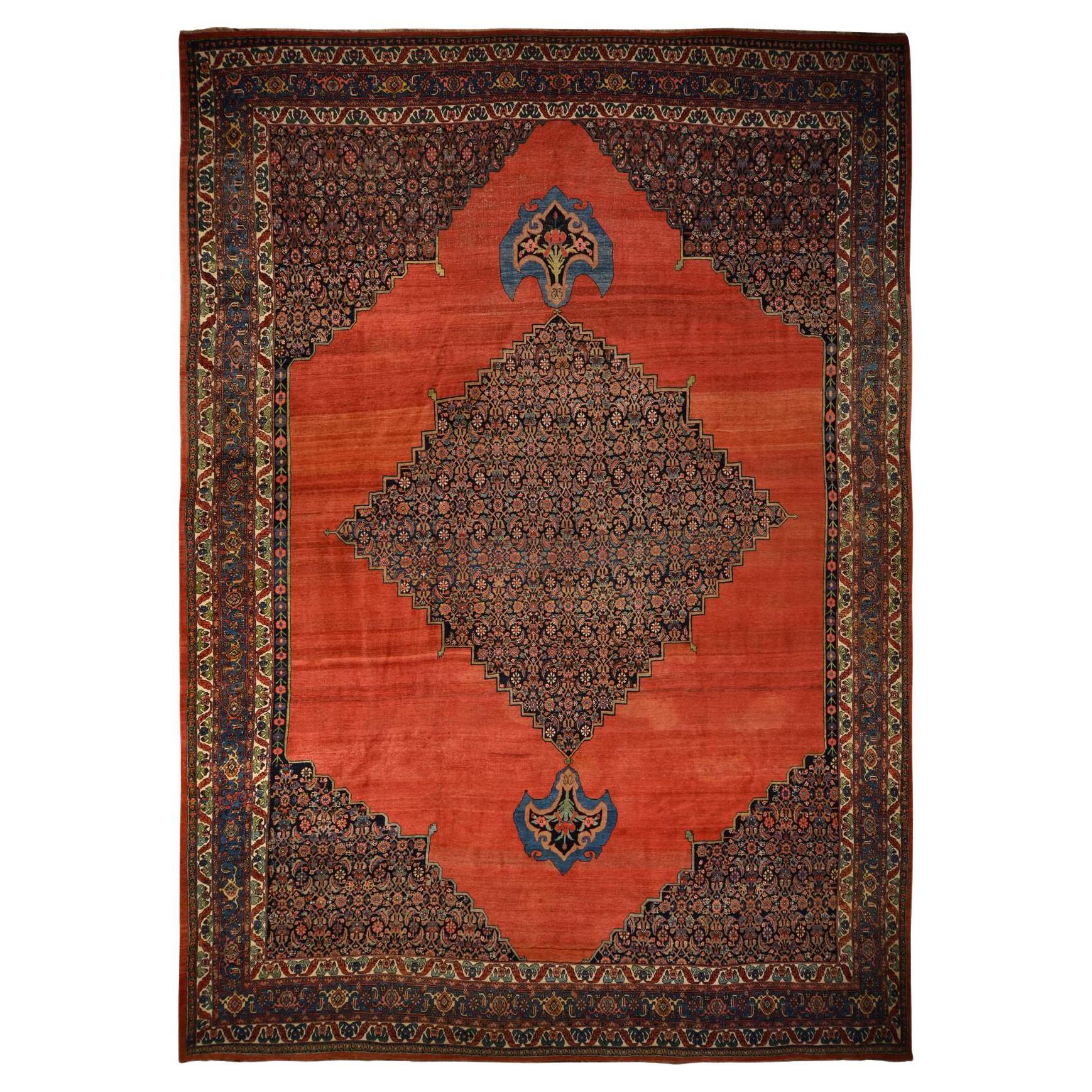 13'6 "x19'2" Kupferrot Antik Persisch Bidjar Handgeknüpft Wolle Orientteppich