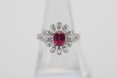 1.37 Carat Burmese Ruby Diamond Platinum Flower Ring, GIA Certified