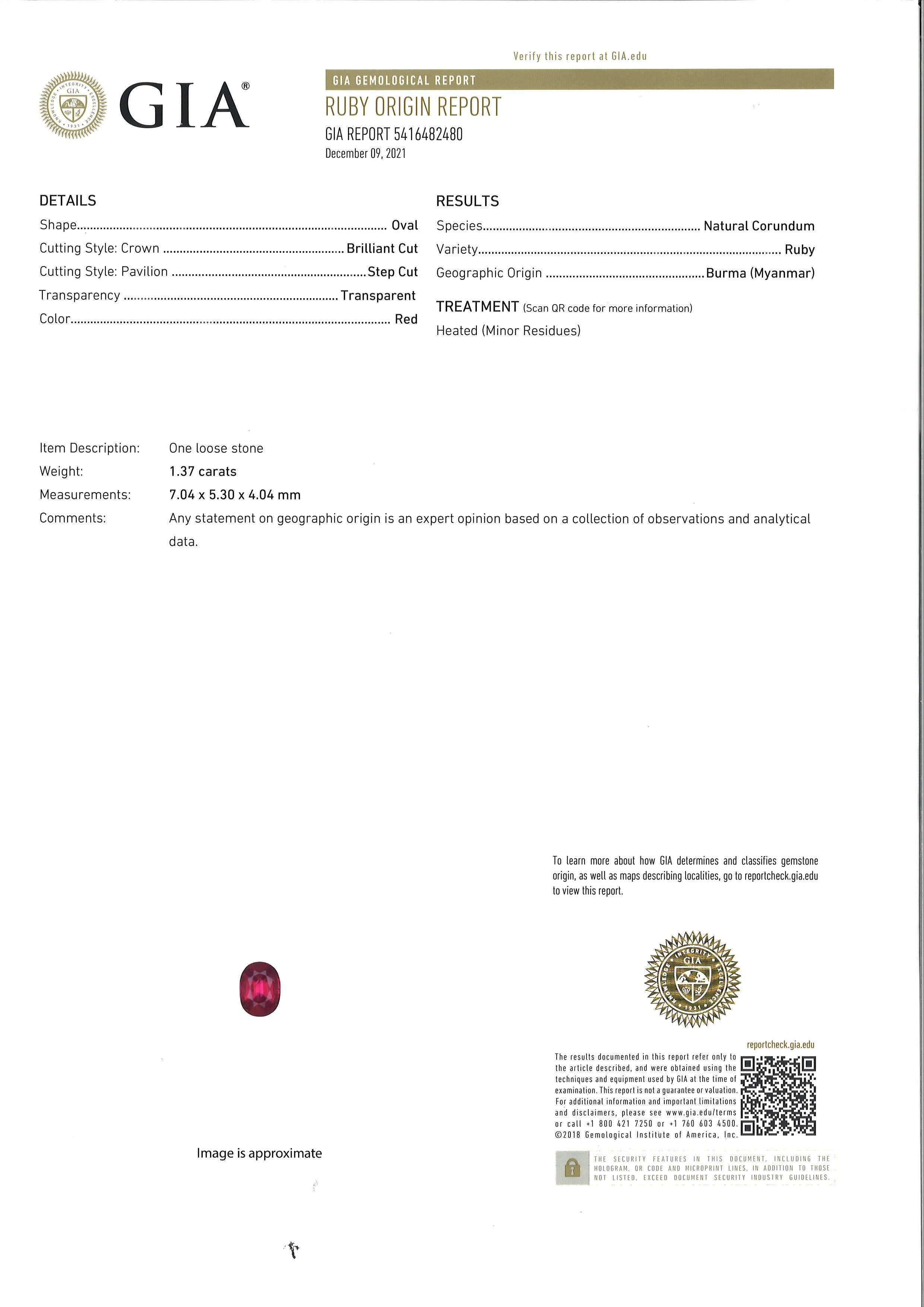 Women's 1.37 Carat Burmese Ruby Diamond Platinum Flower Ring, GIA Certified For Sale