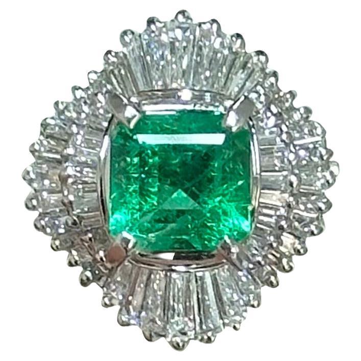 Esmeralda colombiana de 1,37 quilates y diamante Anillo Art Déco 900 de platino