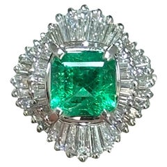 Bague Art déco en platine 900 avec émeraude colombienne de 1,37 carat et diamants