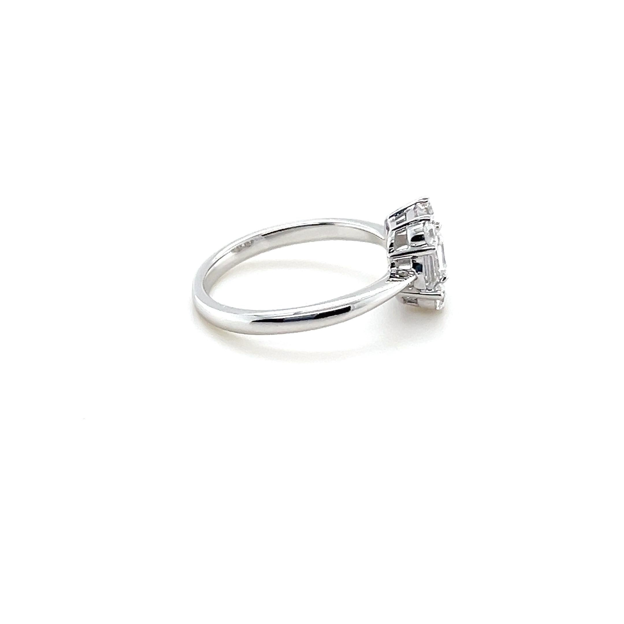 Art Deco 1.37 Carat Cubic Zirconia Sterling Silver Baguette and Round Cut Engagement Ring For Sale