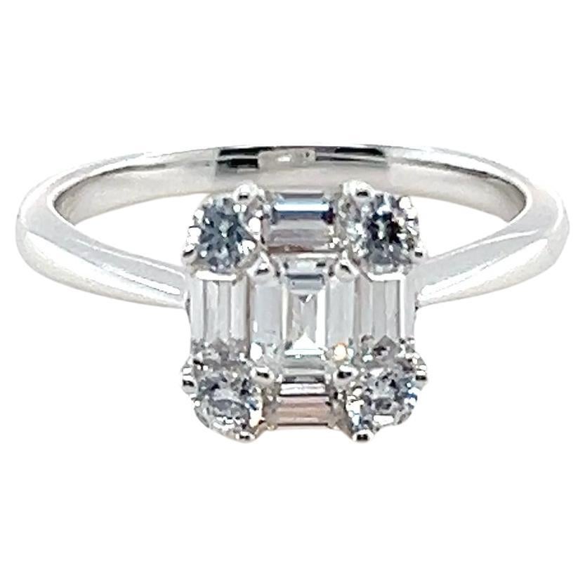 1.37 Carat Cubic Zirconia Sterling Silver Baguette and Round Cut Engagement Ring