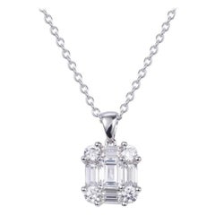 1.37 Carat Cubic Zirconia Sterling Silver Baguette & Round Cut Pendant Necklace