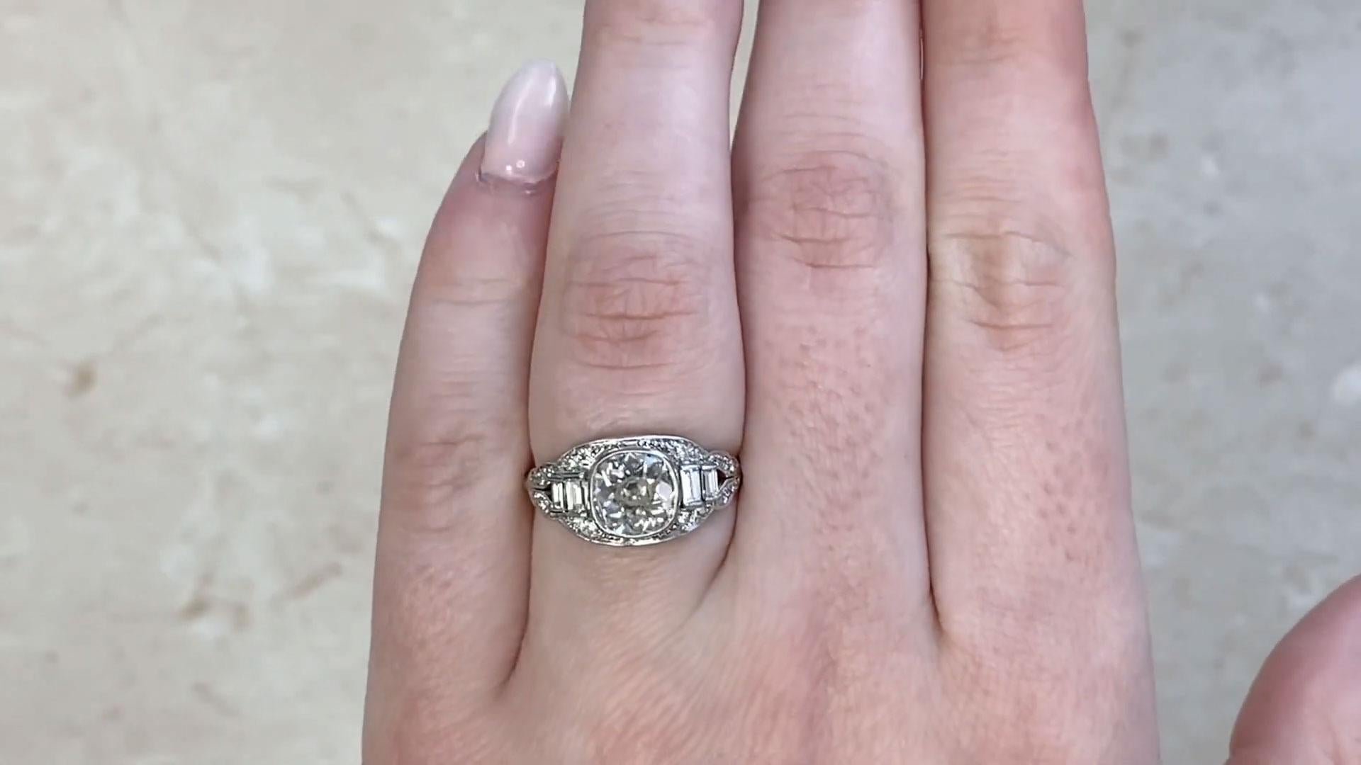 Art Deco Cushion Cut Diamond Engagement Ring (Approx. 1.30-Carats), Platinum For Sale