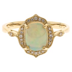 French 1925s Art Deco 1.37 Carat Opal Diamonds Ring at 1stDibs
