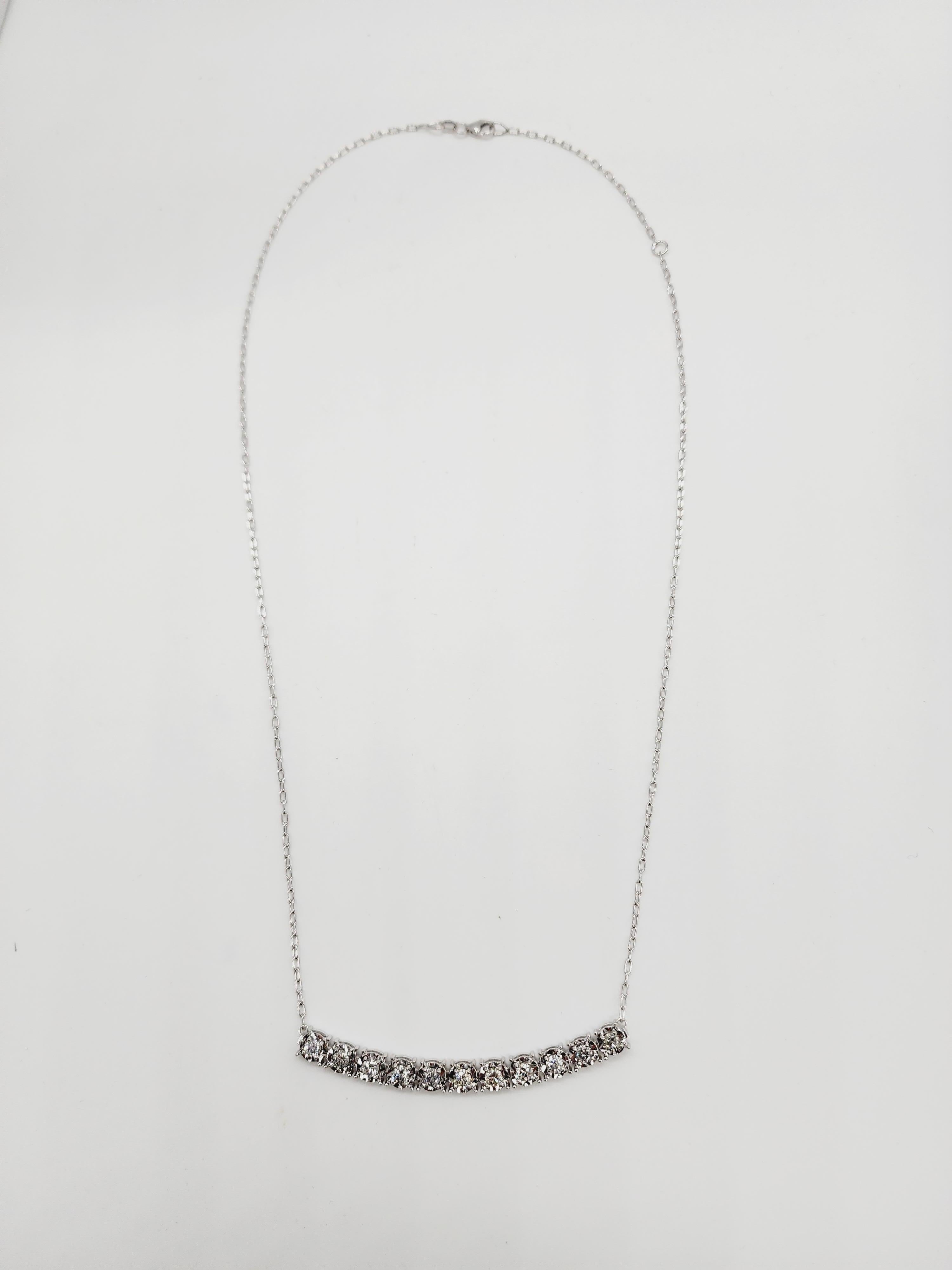 Women's or Men's 1.37 Carat Diamond Mini Illusion Necklace 14 Karat White Gold 18'' For Sale