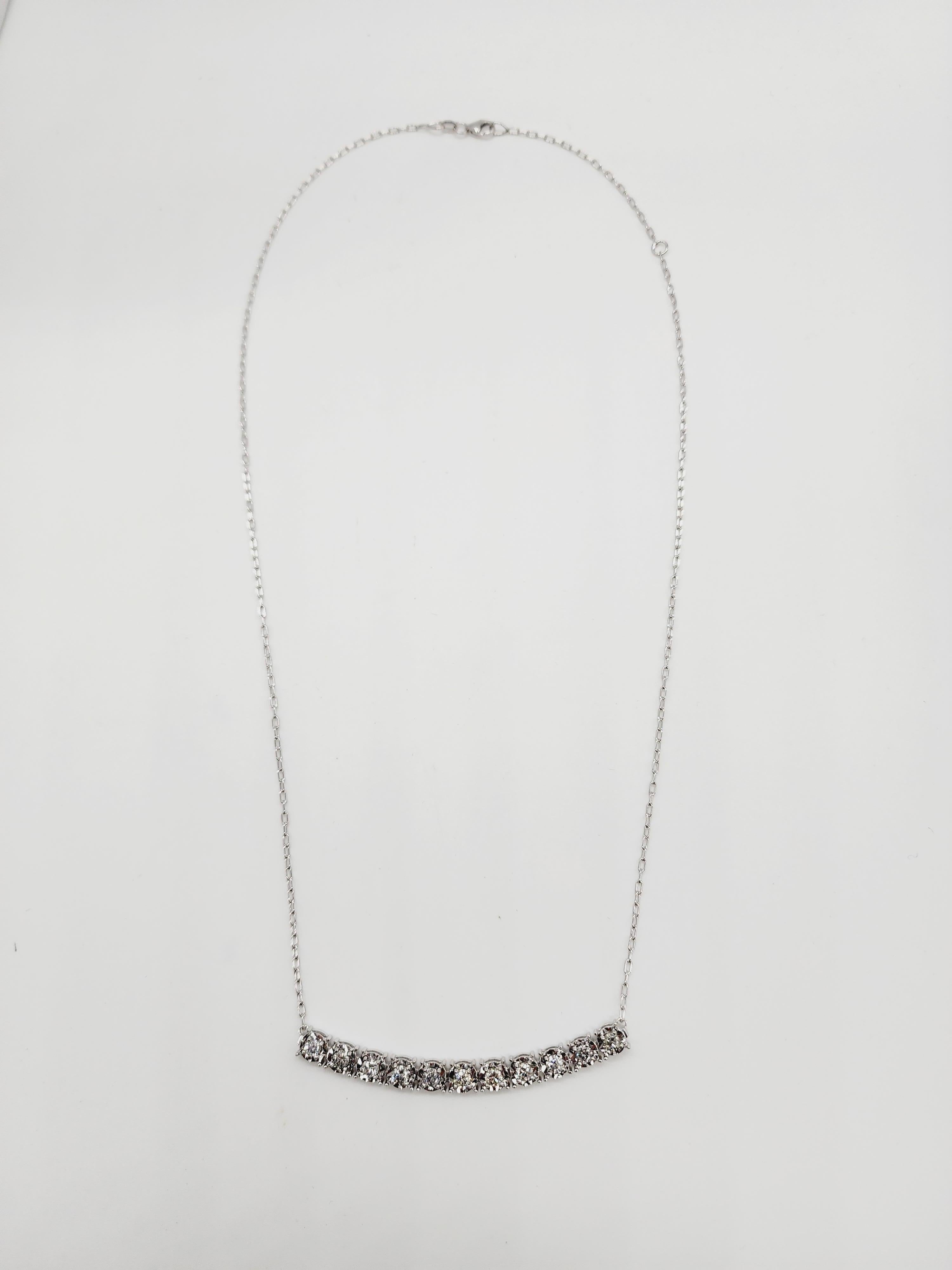 Women's or Men's 1.37 Carat Diamond Mini Illusion Necklace 14 Karat White Gold 18''