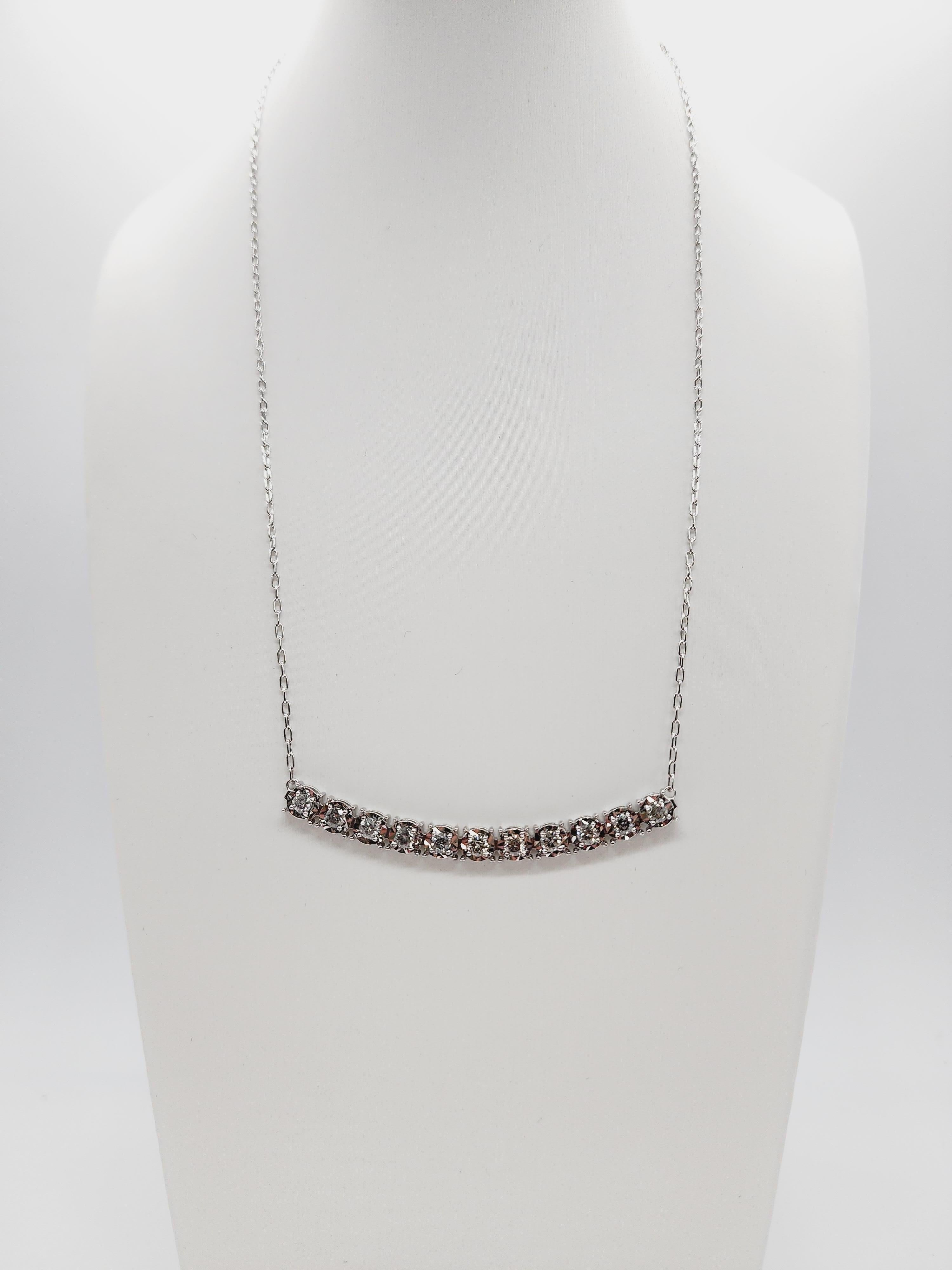 1.37 Carat Diamond Mini Illusion Necklace 14 Karat White Gold 18'' For Sale 1