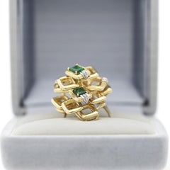 1.37 Carat Emerald and Diamond 18K Gold Geometric Lattice Ring
