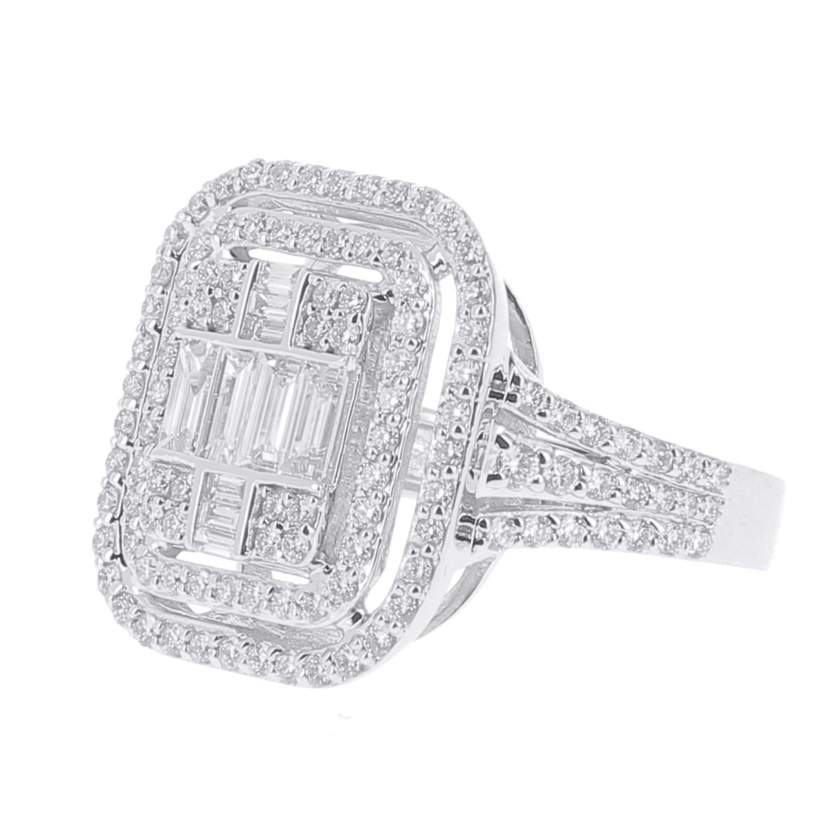 Art Nouveau 1.37 Carat Emerald Cut Illusion Diamond Ring Baguette-Cut-Diamond 18 Karat Gold