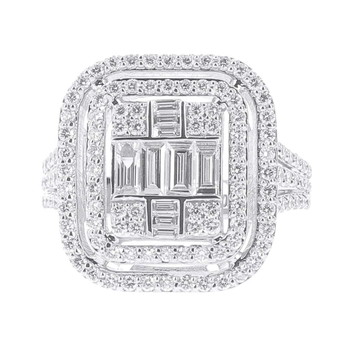 1.37 Carat Emerald Cut Illusion Diamond Ring Baguette-Cut-Diamond 18 Karat Gold