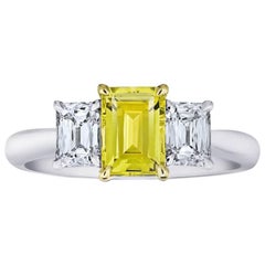 1.37 Carat Emerald Cut Yellow Sapphire and Diamond Platinum and 18k Ring