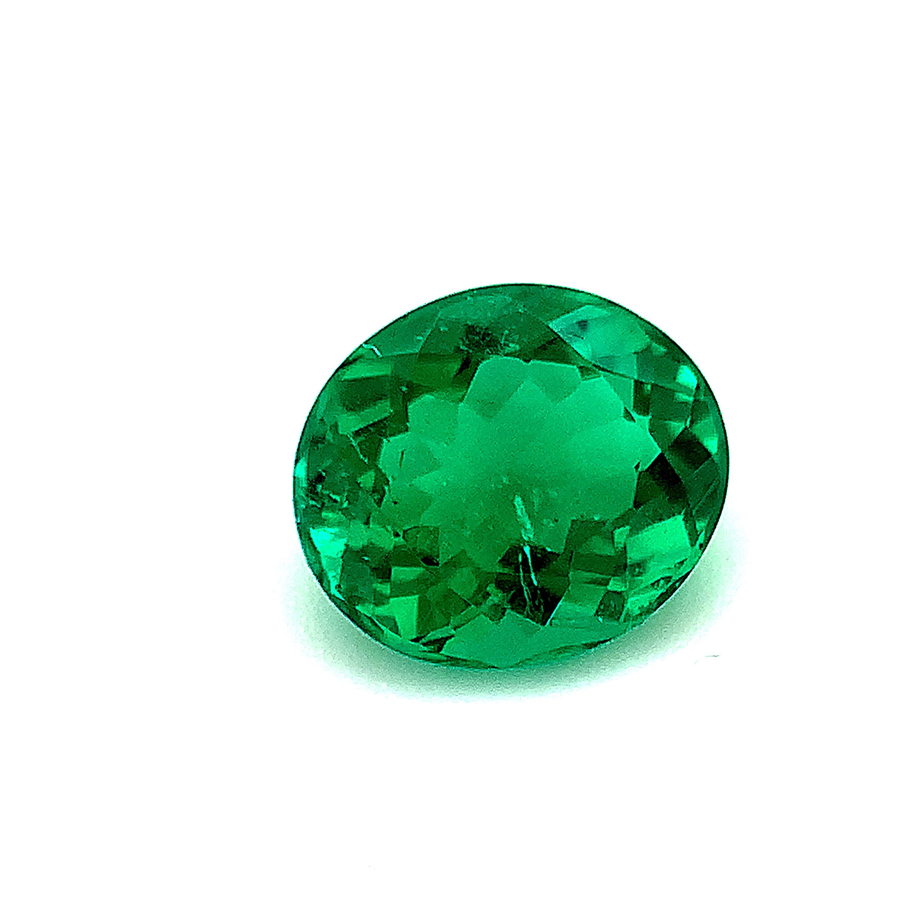 Artisan 1.37 Carat Emerald Oval, Unset Loose Gemstone, GIA Certified For Sale