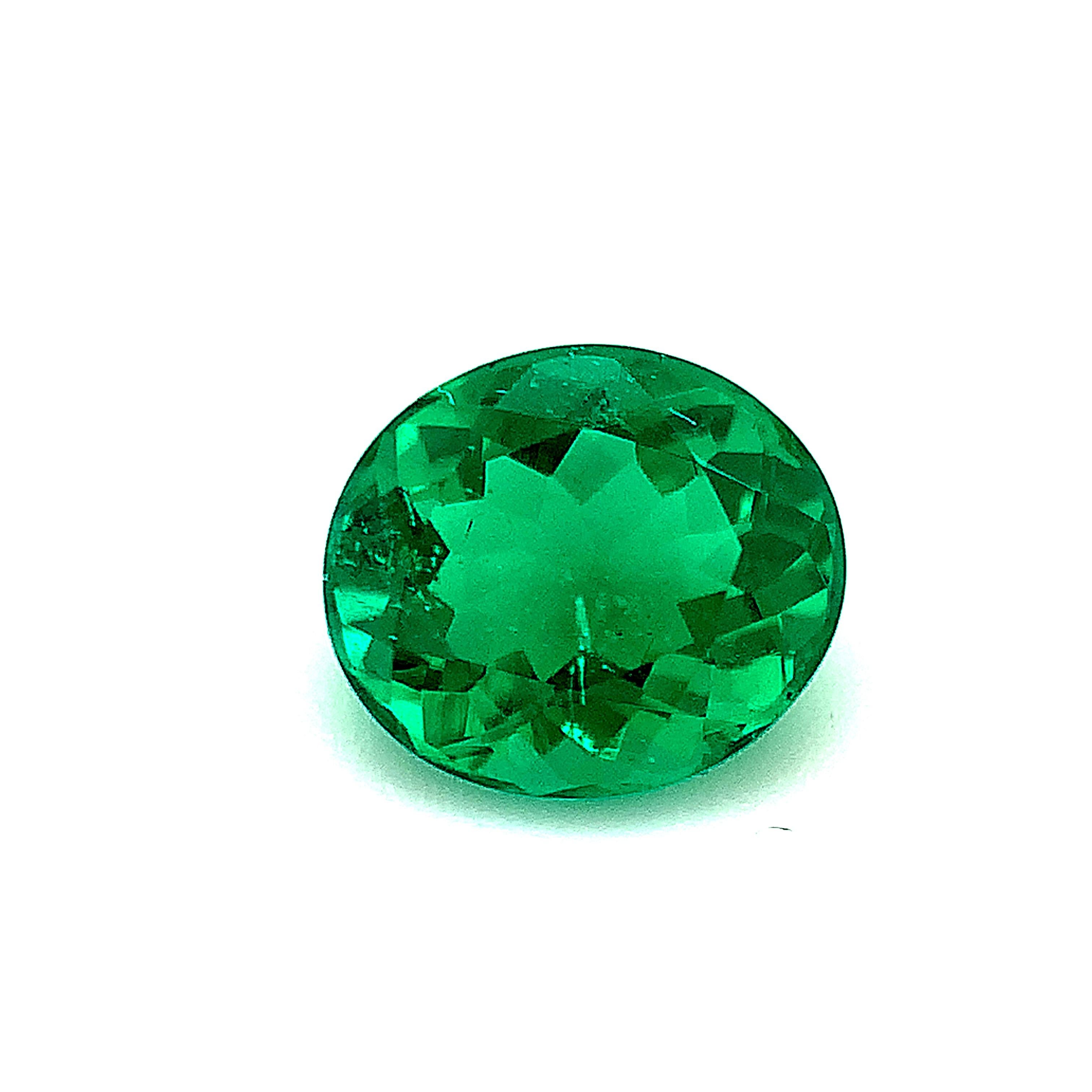 Women's or Men's 1.37 Carat Emerald Oval, Unset Loose Gemstone, GIA Certified For Sale