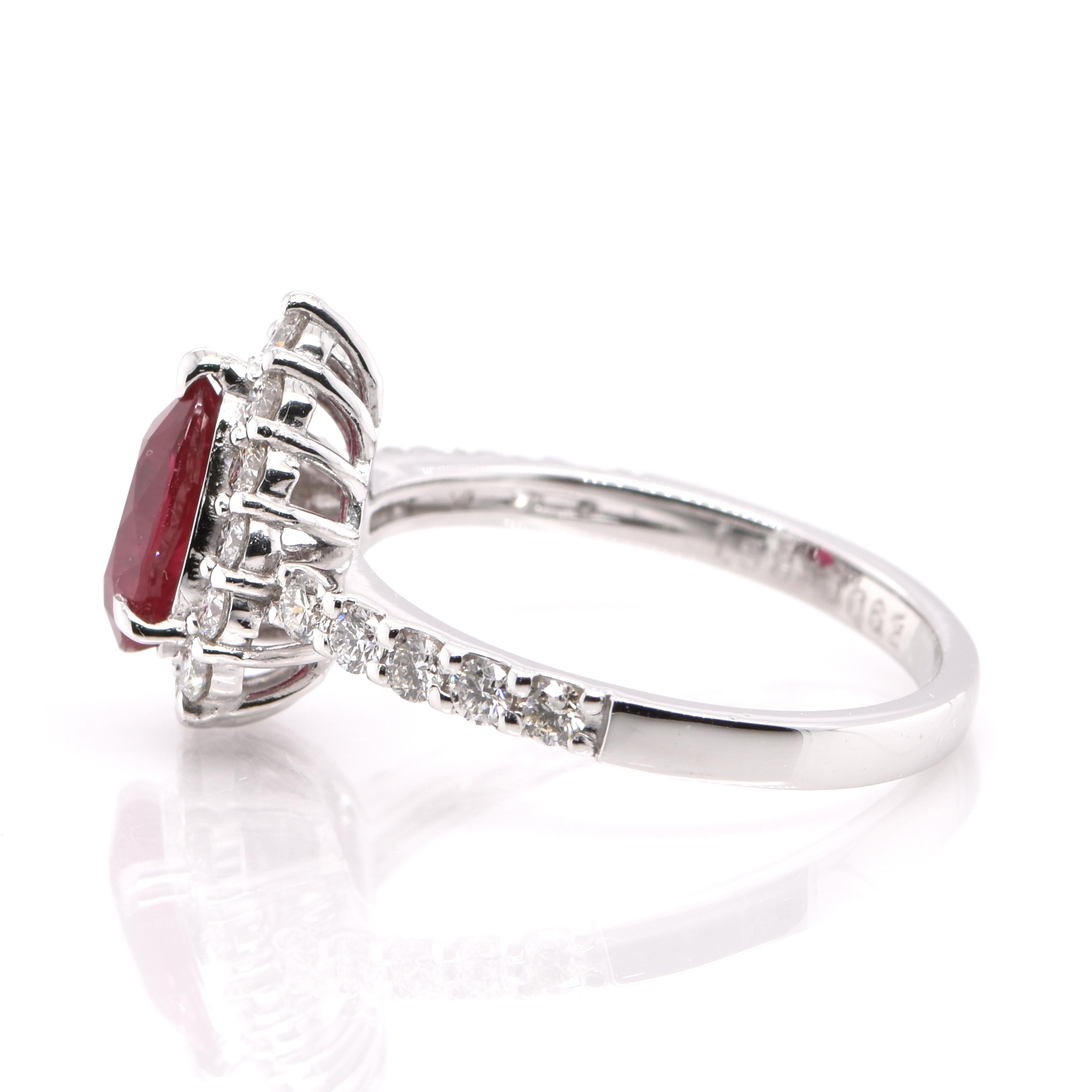 Modern GIA Certified 1.37 Carat Natural Pigeon's Blood Color Ruby Ring set in Platinum