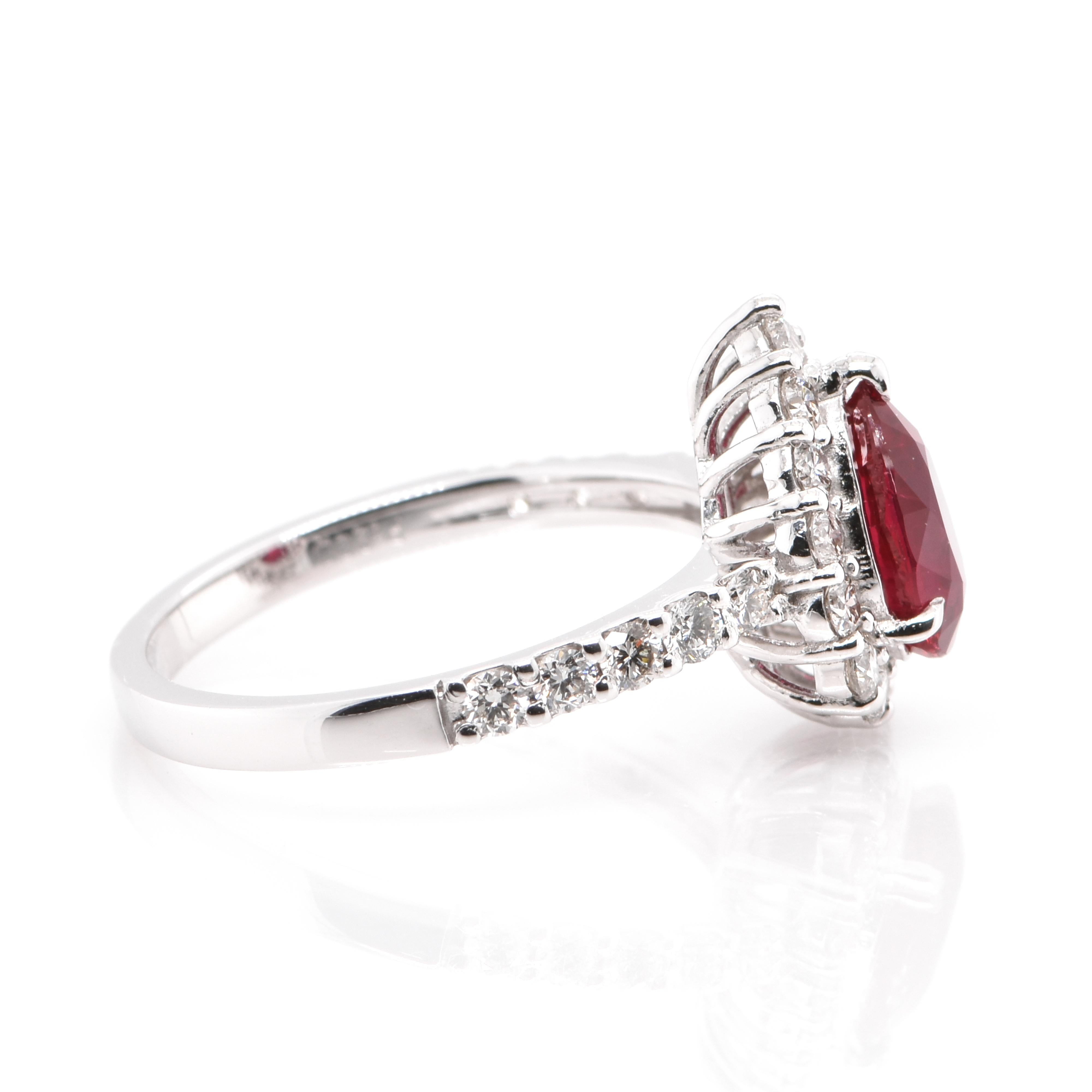 Pear Cut GIA Certified 1.37 Carat Natural Pigeon's Blood Color Ruby Ring set in Platinum