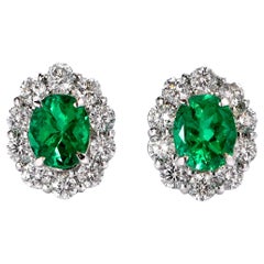 1.37 Carat Natural Colombian Muzo Emerald and Diamond Earrings Made in Platinum
