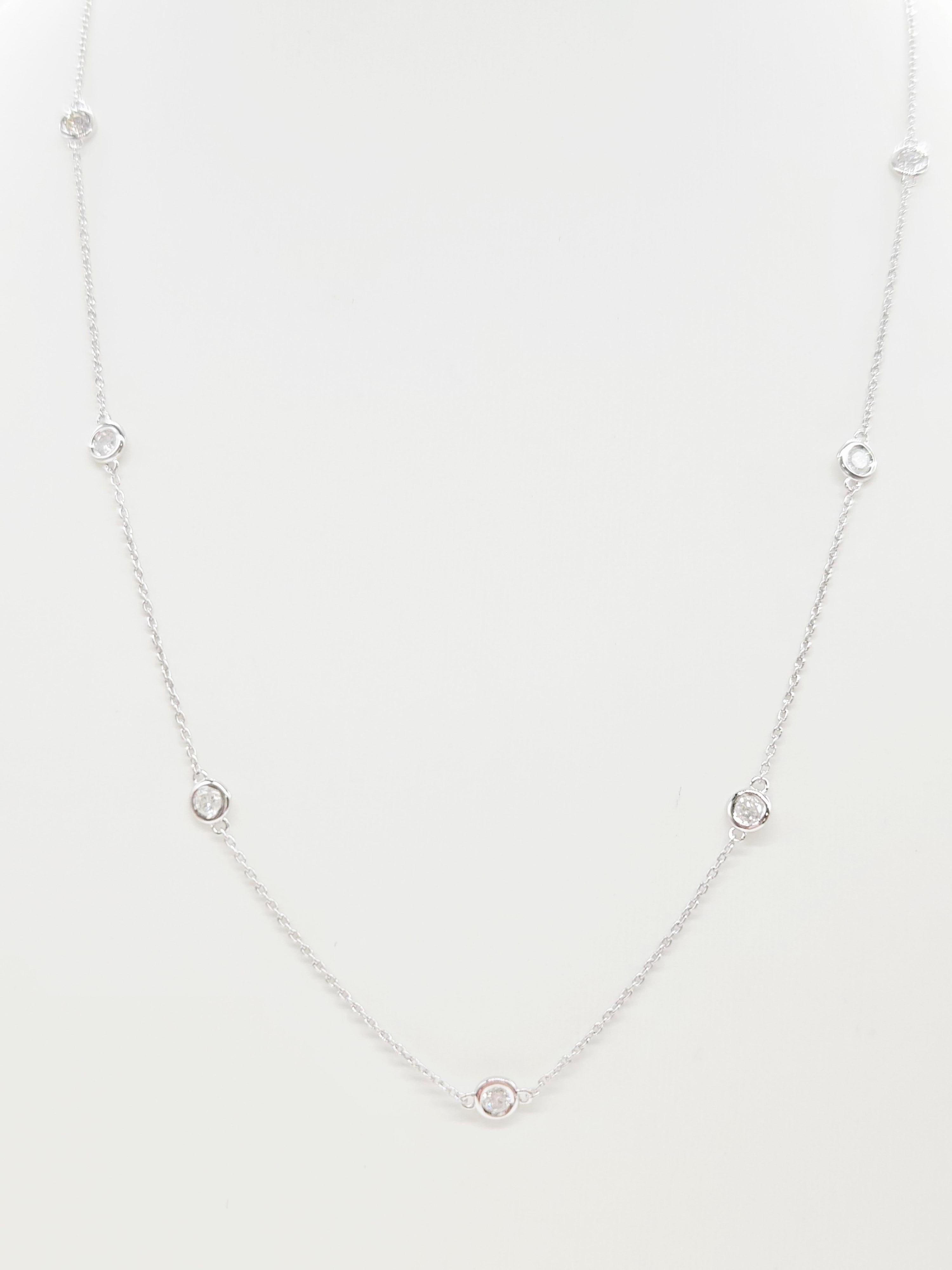 Moderno Collana con diamanti naturali da 1,37 carati in oro bianco 14 carati da 18''. in vendita