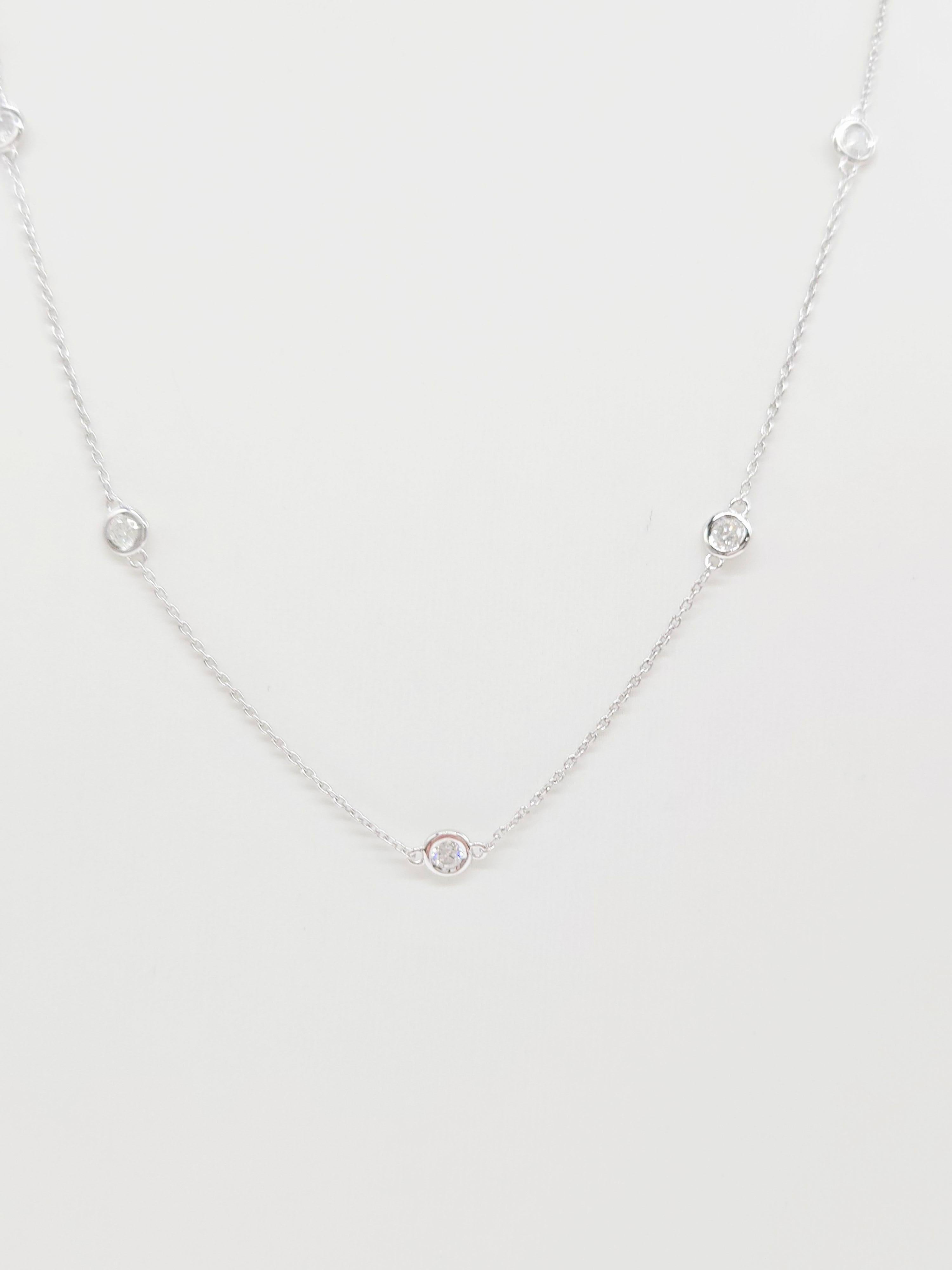Taglio rotondo Collana con diamanti naturali da 1,37 carati in oro bianco 14 carati da 18''. in vendita