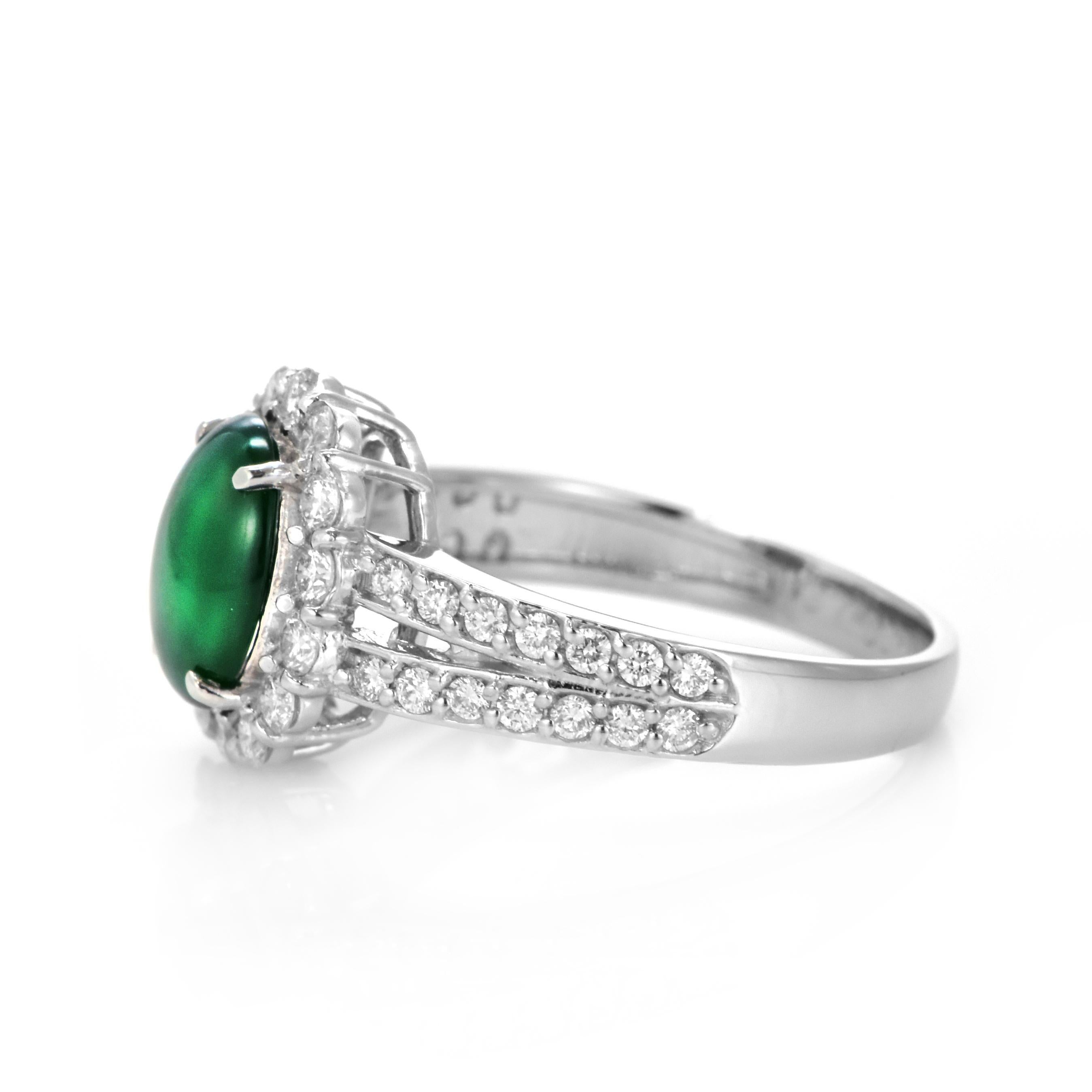 1.37 Carat Natural Type A Jade and Diamond Ring Made in Platinum For Sale 4