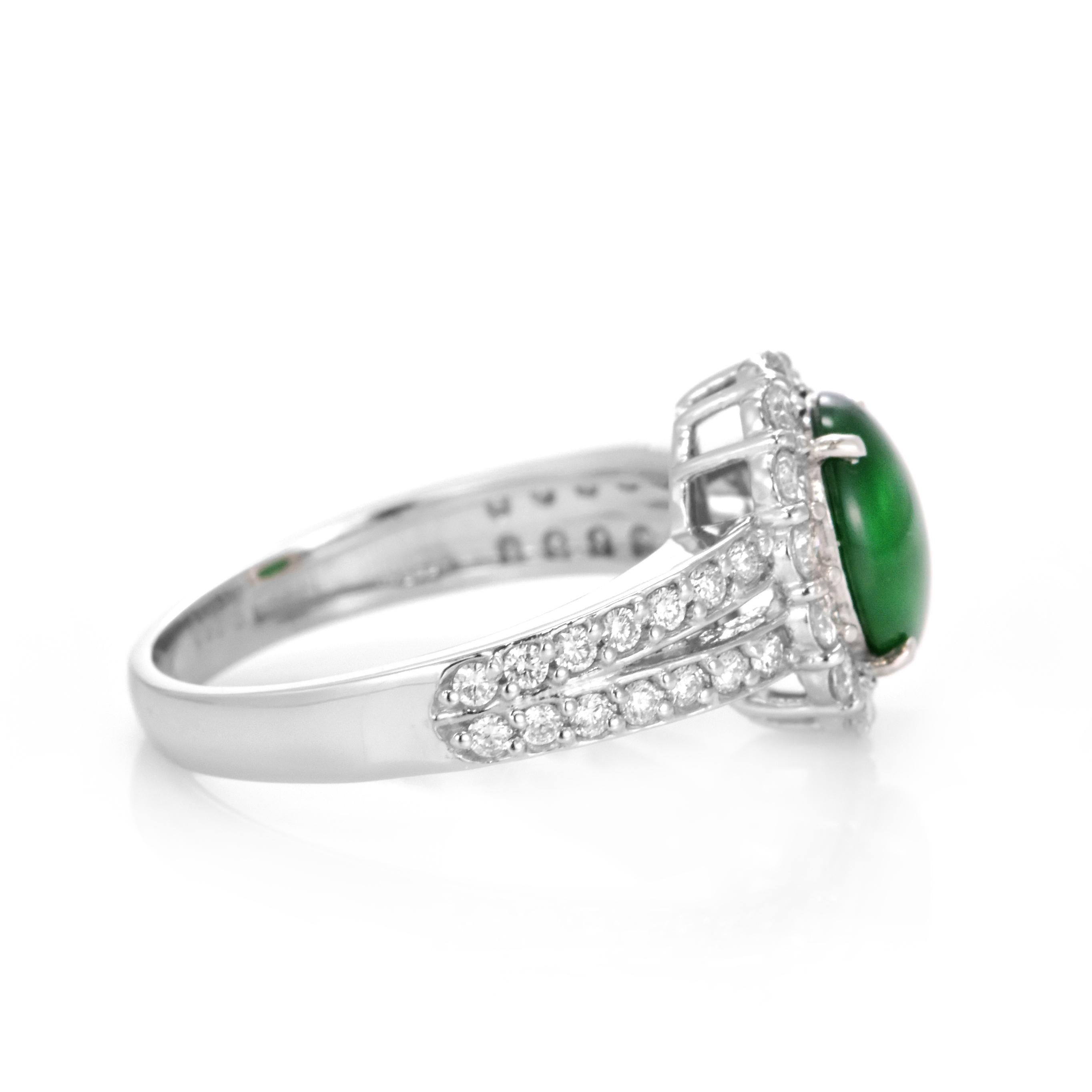 1.37 Carat Natural Type A Jade and Diamond Ring Made in Platinum For Sale 5
