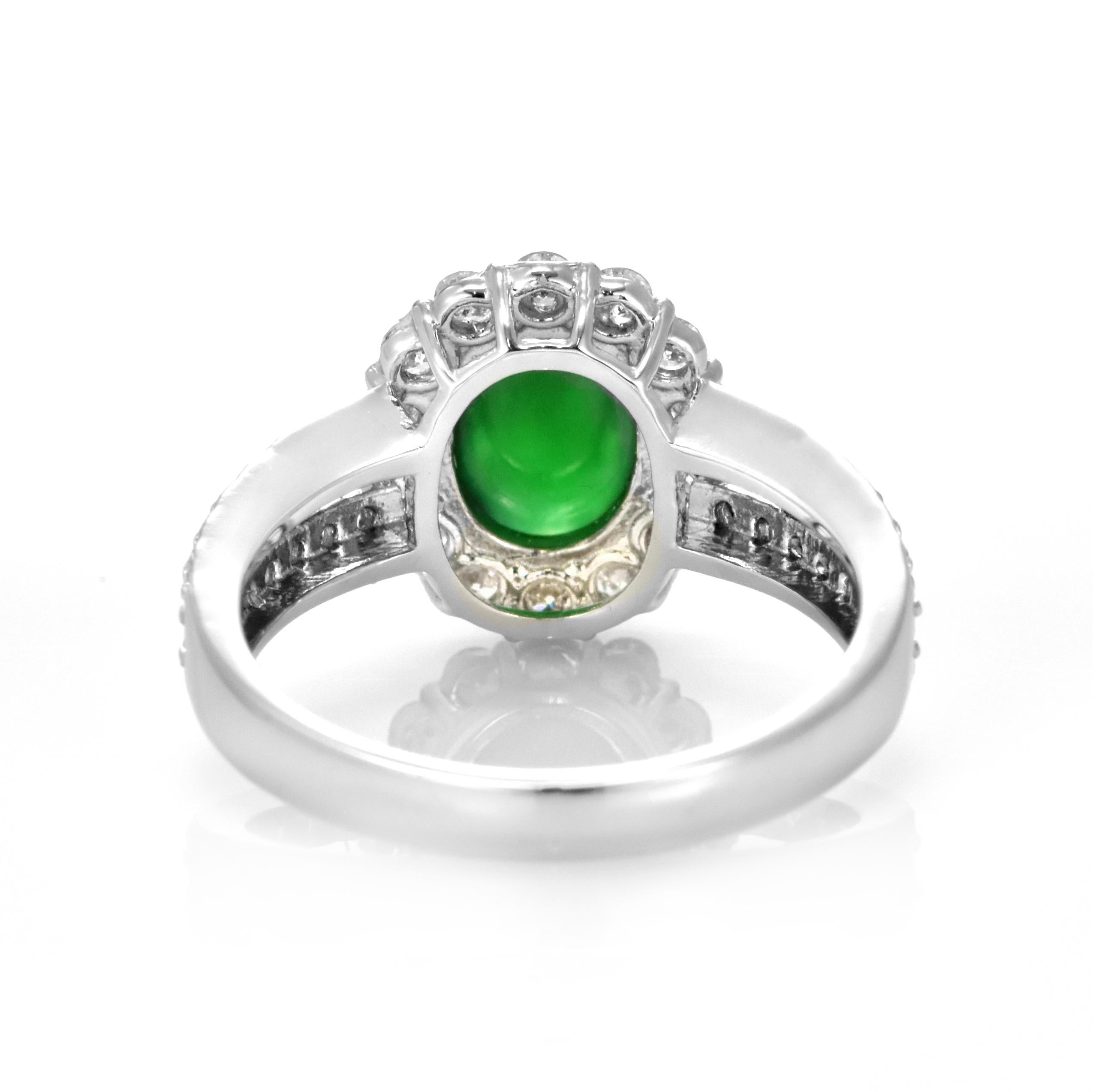 1.37 Carat Natural Type A Jade and Diamond Ring Made in Platinum For Sale 6