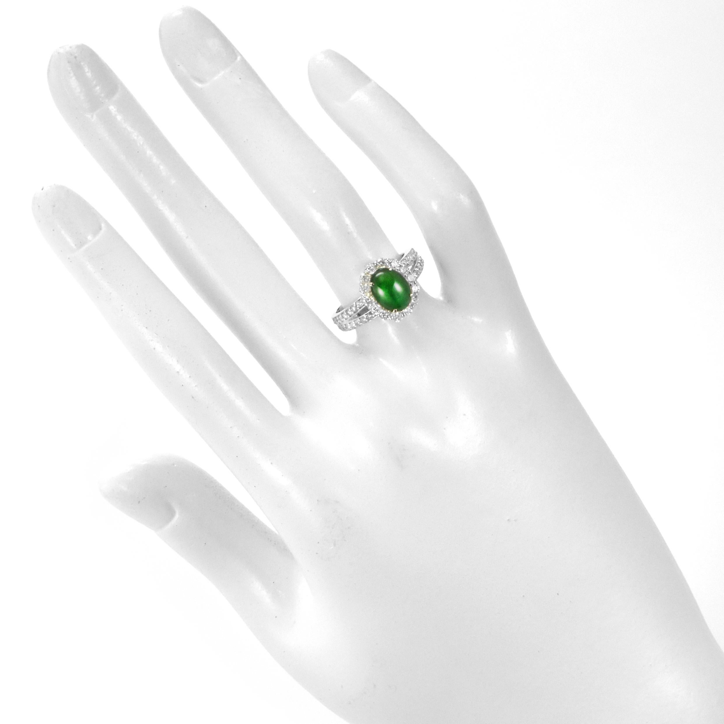Women's 1.37 Carat Natural Type A Jade and Diamond Ring Made in Platinum For Sale