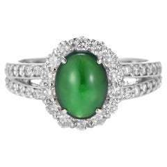 Bague en platine de type A en jade naturel de 1,37 carat et diamants