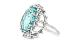 13.7 Carat Aquamarine Diamond Halo Cocktail Ring in 14K White Gold