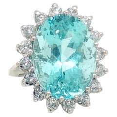 13.7 Carat Aquamarine Diamond Halo Cocktail Ring in 14K White Gold