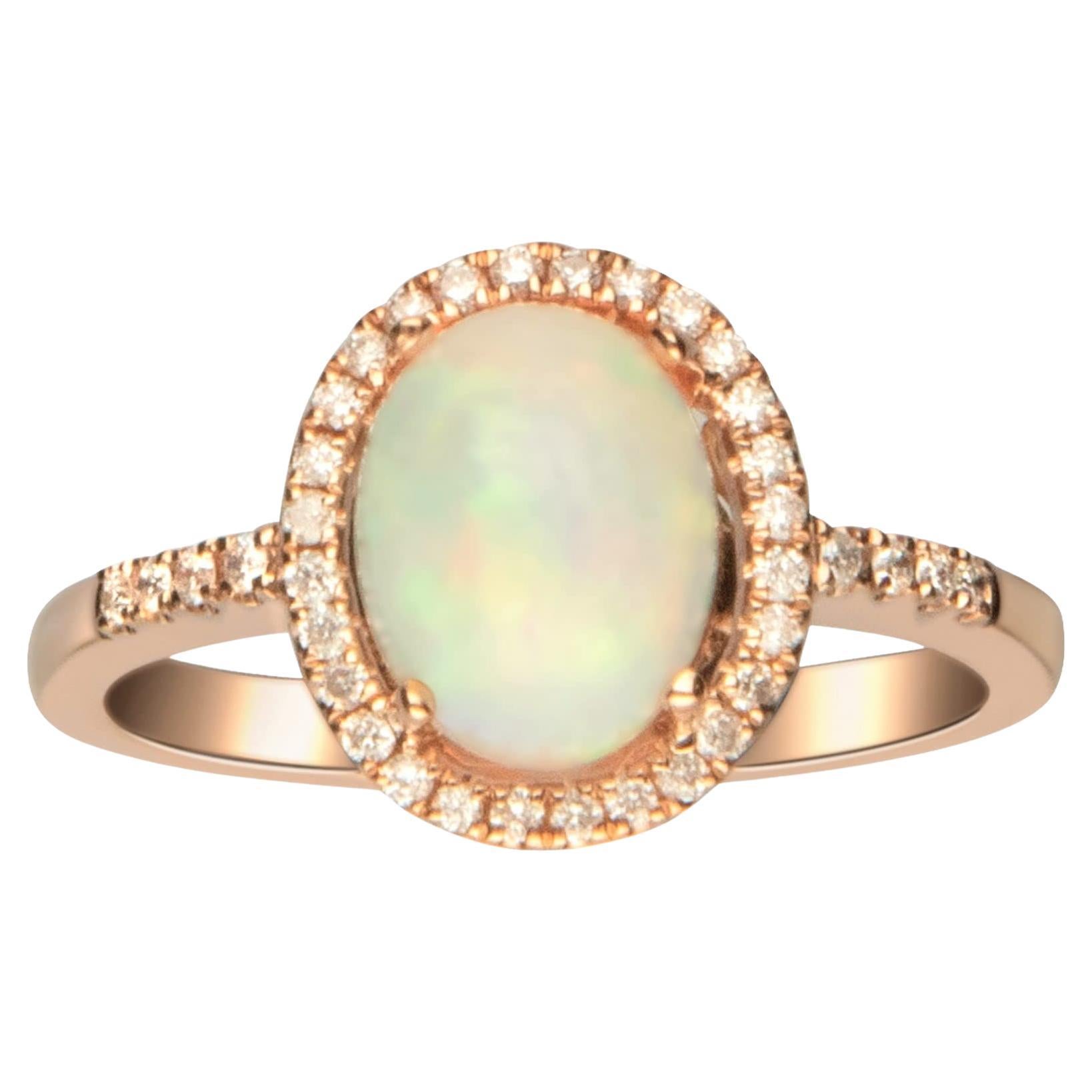 1.37 Carat Oval-Cab Ethiopian Opal Diamond Accents 14K Yellow Gold Ring