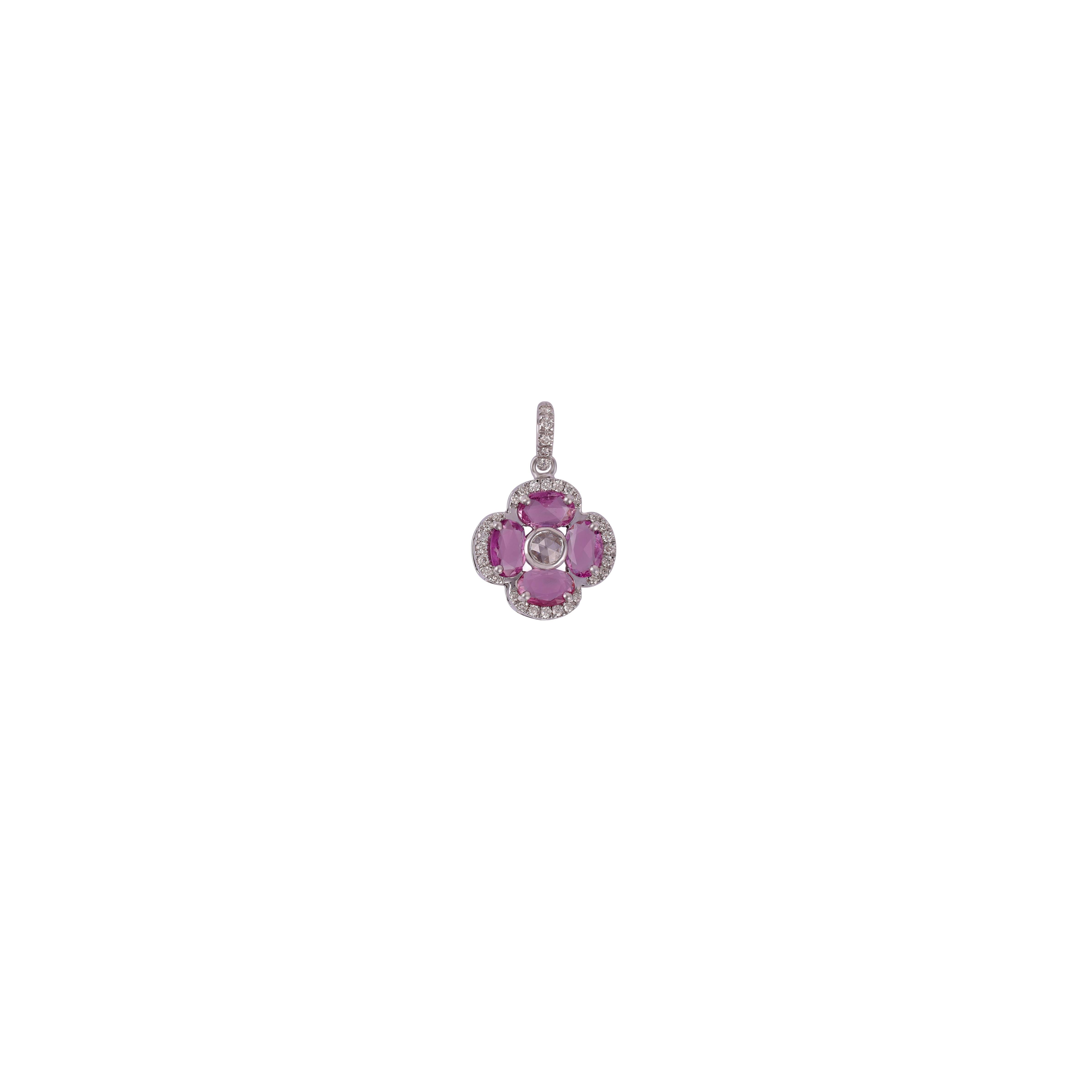 1.37 Carat Oval Cut Pink Sapphire Pendant Chain Necklace in 18K White Gold with Diamond
18kt Gold 2.58 grams
1 Rouse Cut Diamond 0.08Carat
33 Brilliant Round Cut Diamond 0.22 Carat

Custom Services
Resizing is available.
Request Customization