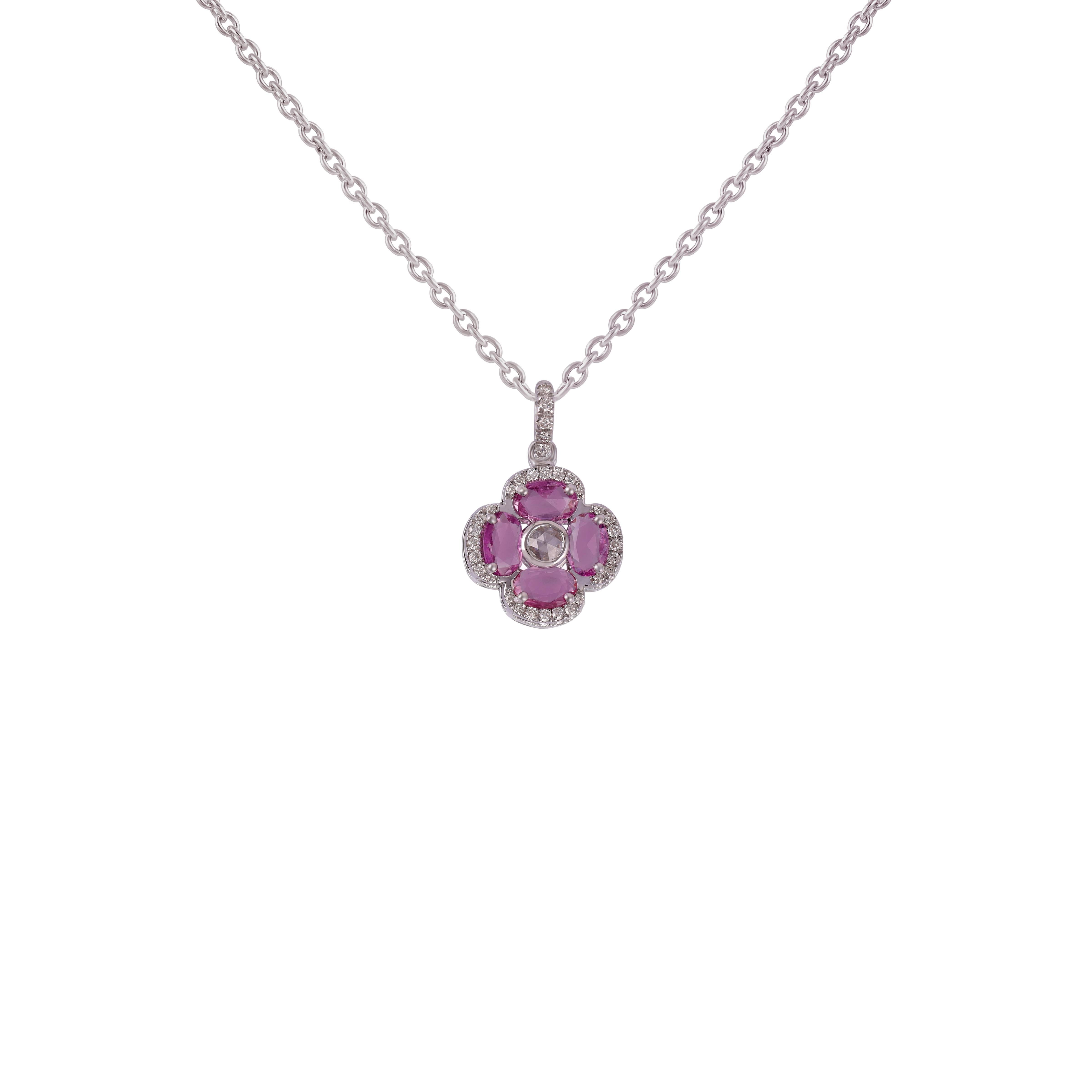 Moderne Collier pendentif en or 18 carats avec diamants et saphir rose de taille ovale de 1,37 carat en vente