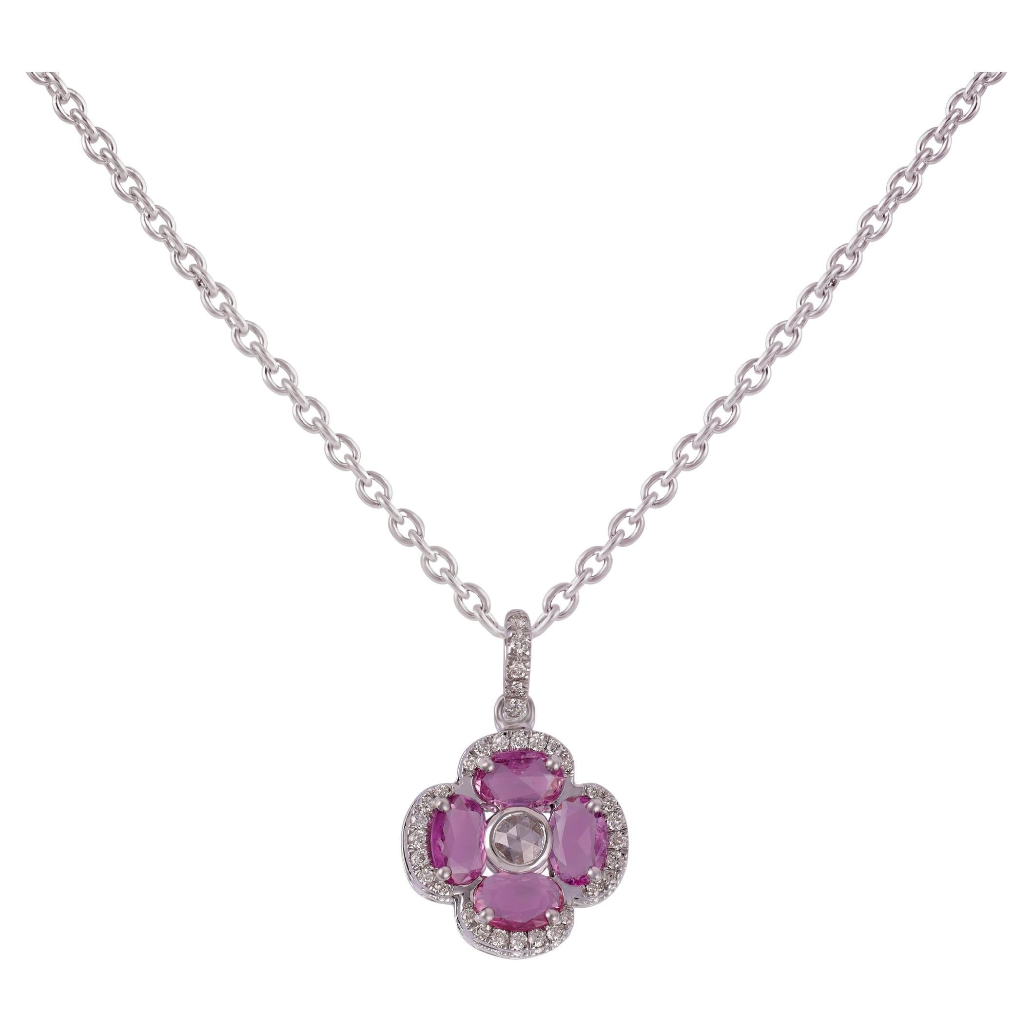 1.37 Carat Oval Cut Pink Sapphire Pendant Necklace in 18 Karat Gold with Diamond For Sale