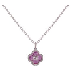 1.37 Carat Oval Cut Pink Sapphire Pendant Necklace in 18 Karat Gold with Diamond