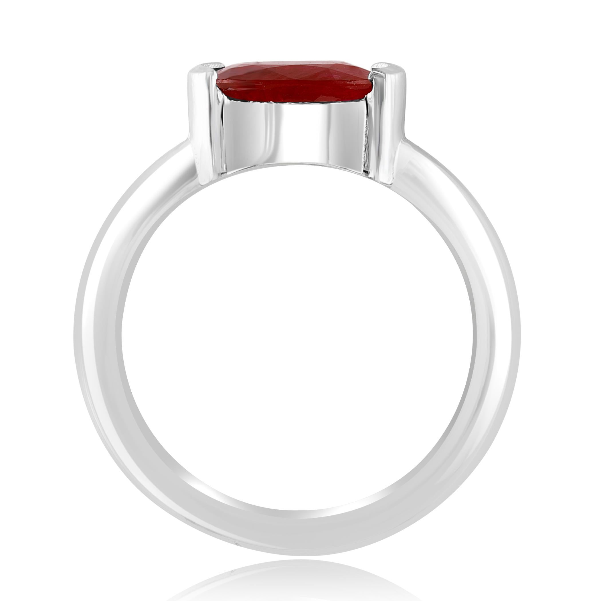 Modern 1.37 Carat Oval Cut Ruby Band Ring in 14K White Gold For Sale
