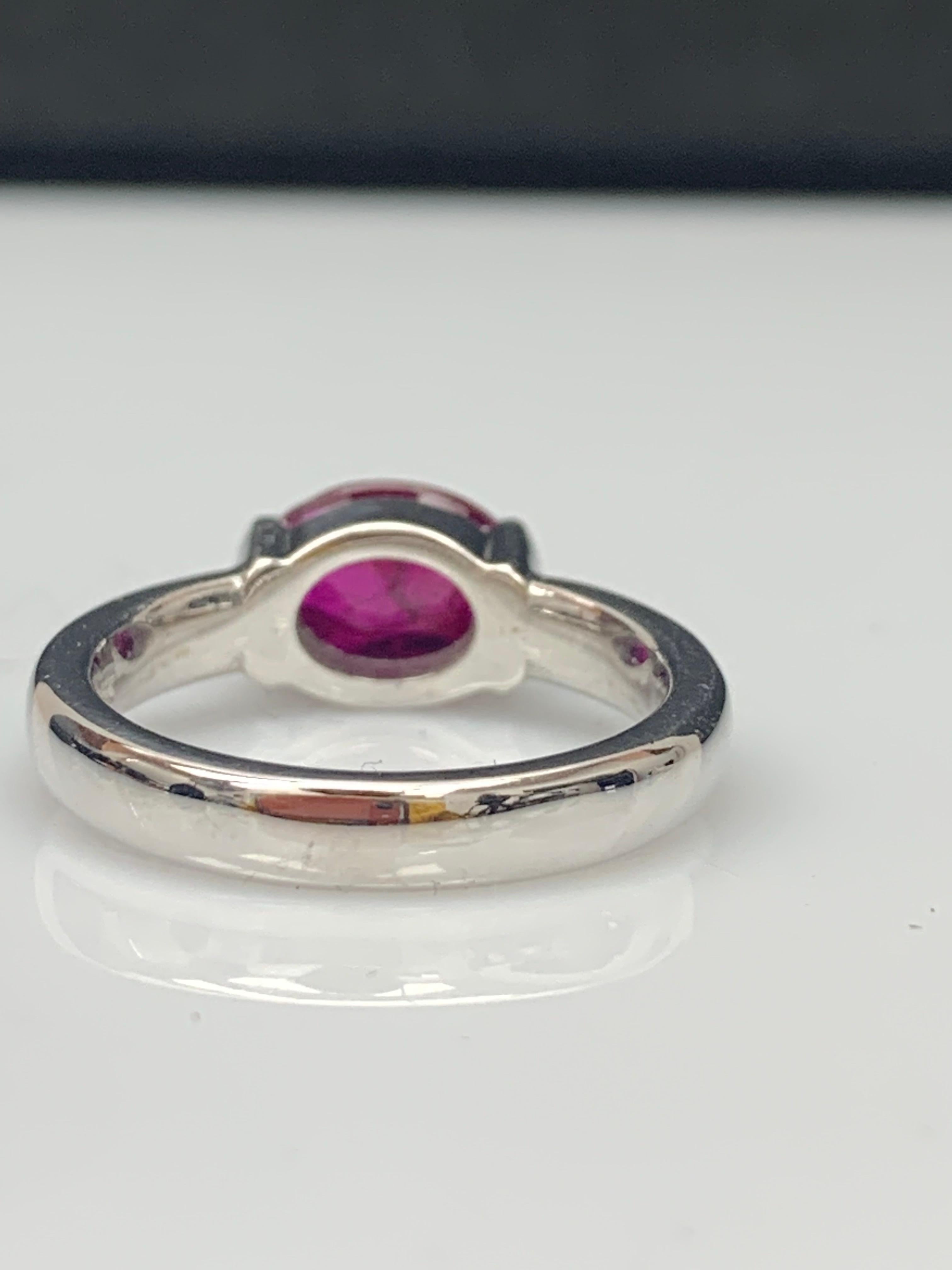 1.37 Carat Oval Cut Ruby Band Ring in 14K White Gold For Sale 2