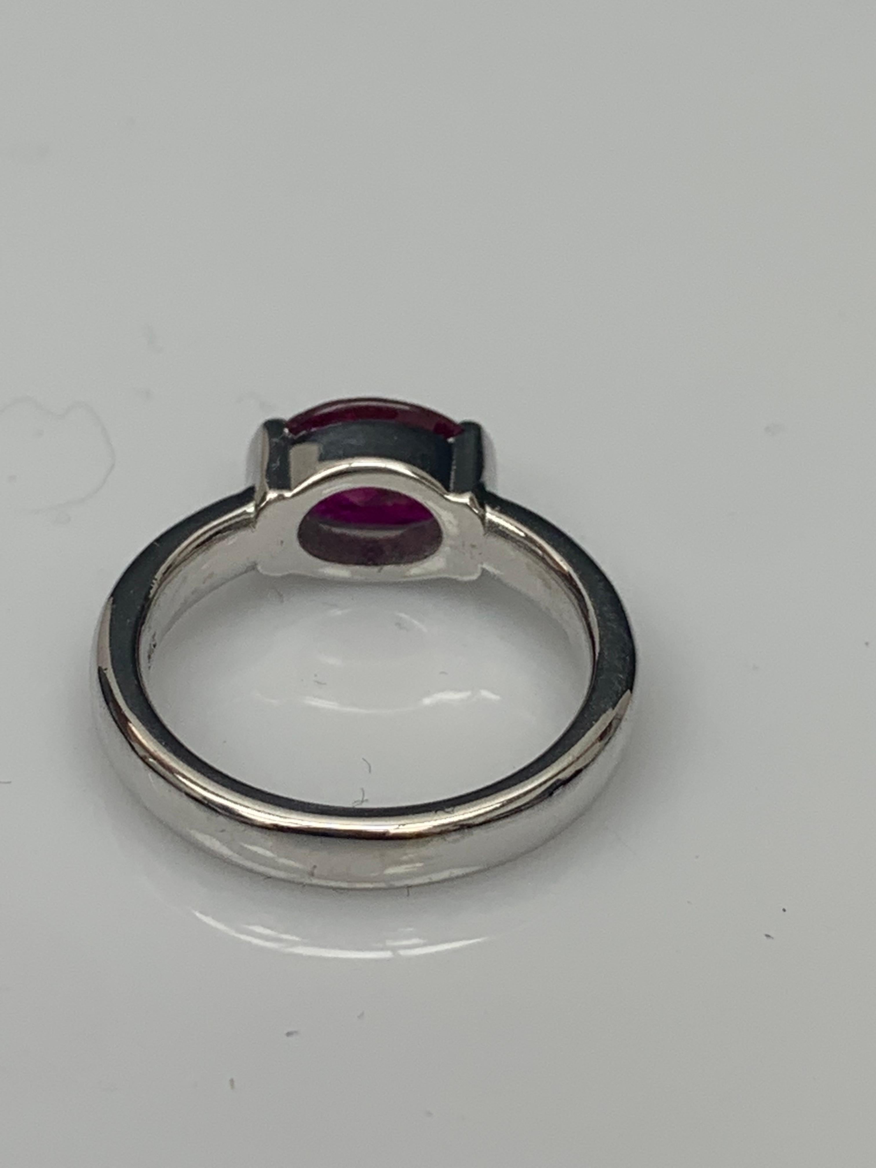 1.37 Carat Oval Cut Ruby Band Ring in 14K White Gold For Sale 3