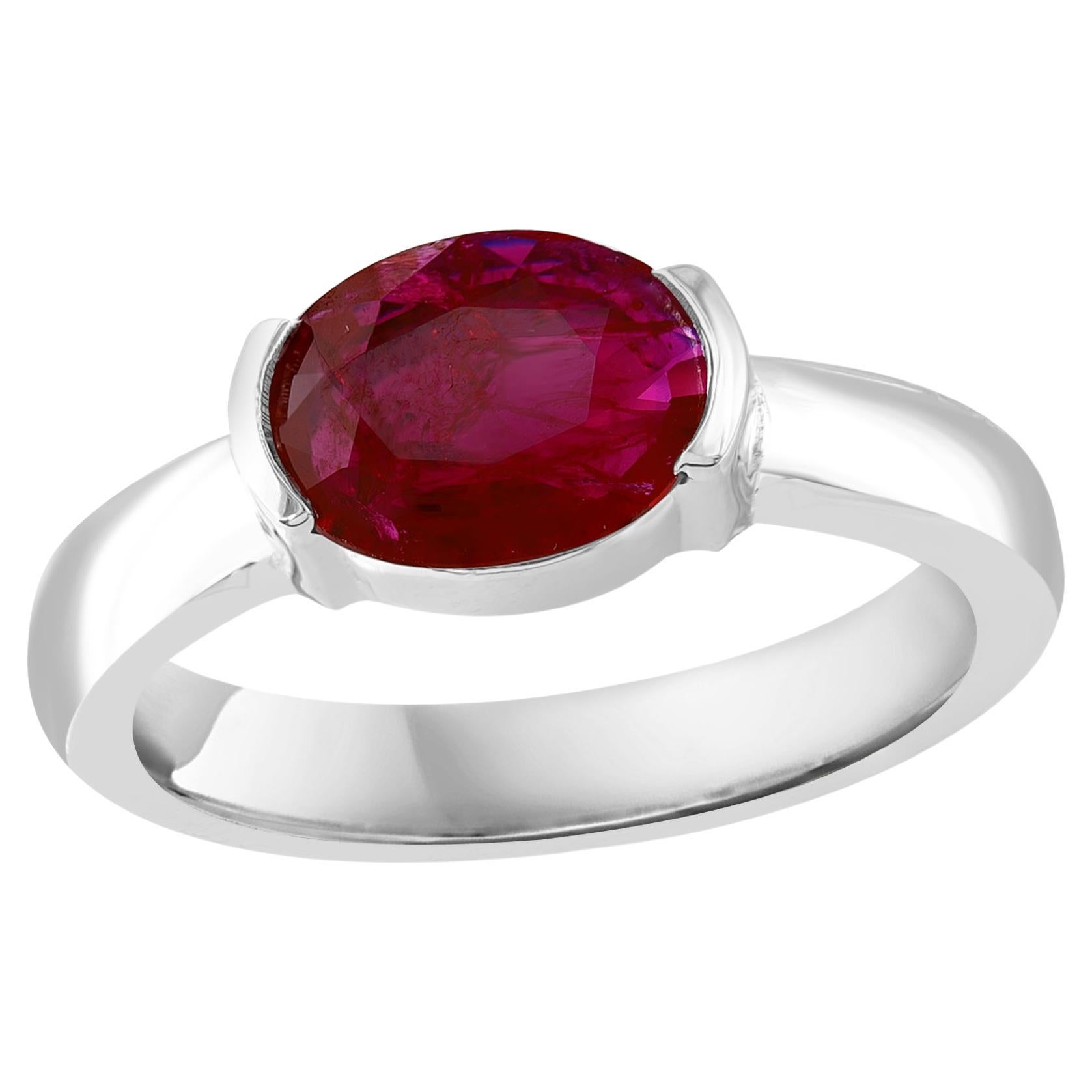 1.37 Carat Oval Cut Ruby Band Ring in 14K White Gold For Sale