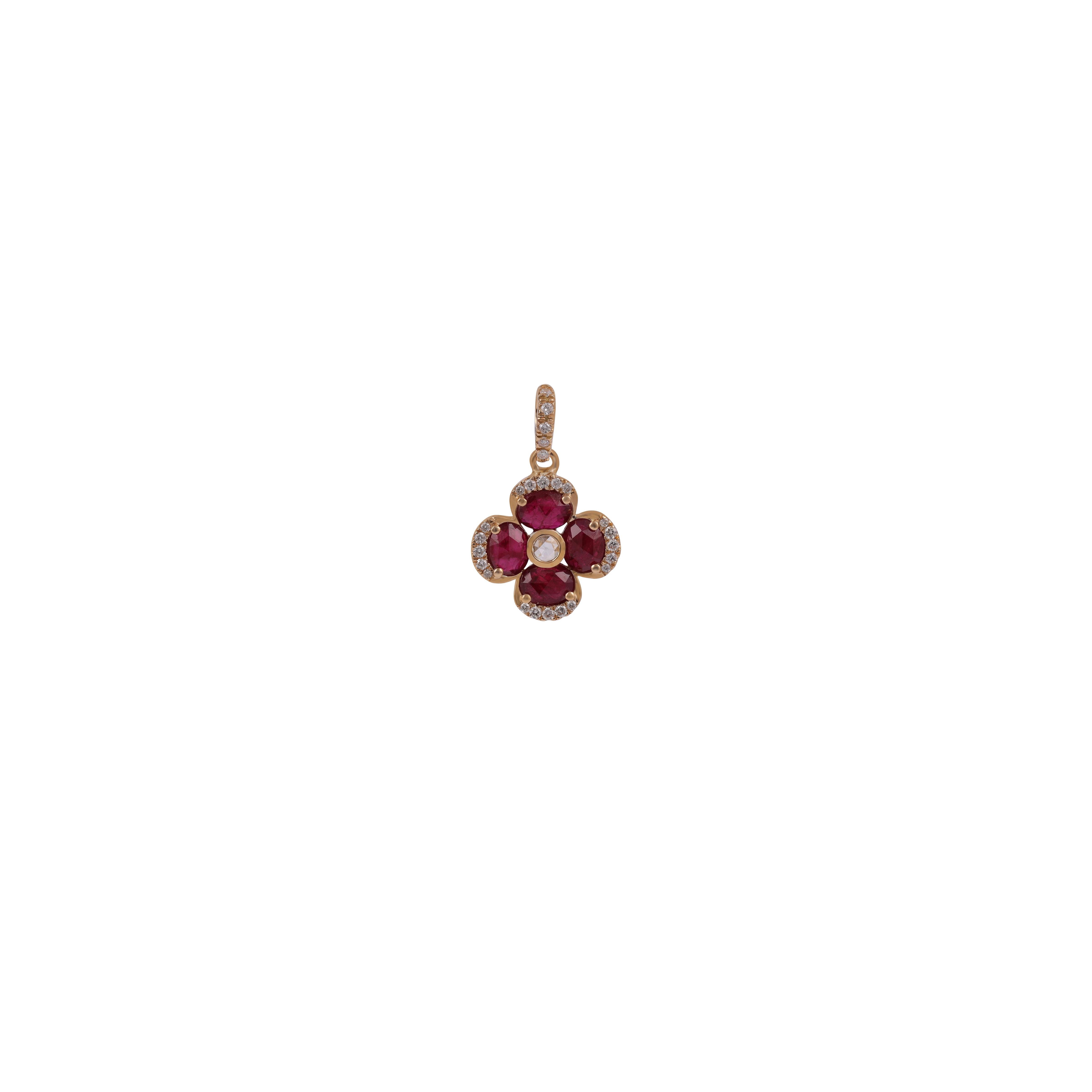 1.37 Carat Oval Cut Ruby Pendant Chain Necklace in 18K Gold with Diamond
18kt Gold 1.39 grams
1 Rouse Cut Diamond 0.04Carat
25 Brilliant Round Cut Diamond 0.16 Carat

Custom Services
Resizing is available.
Request Customization