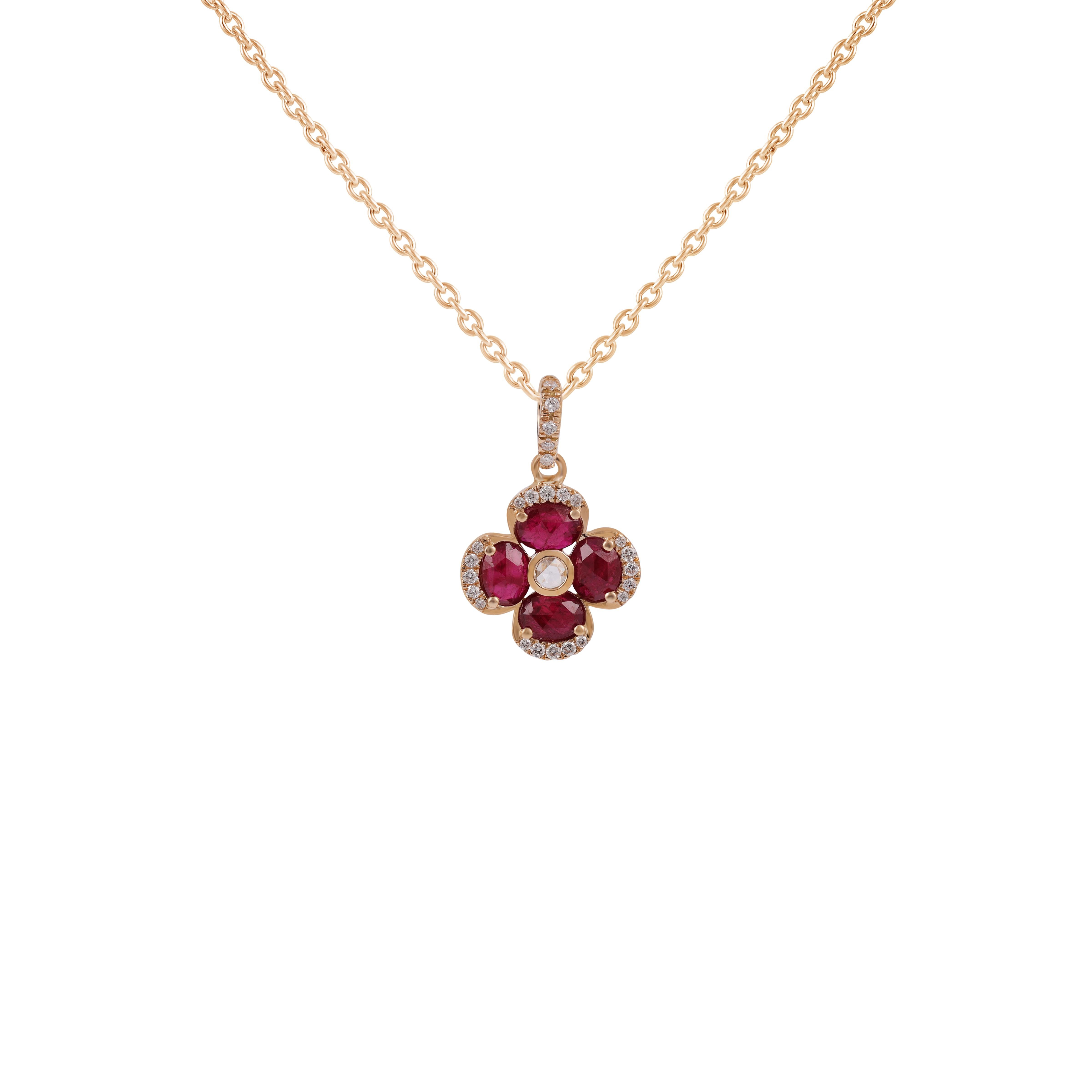 Modern 1.37 Carat Oval Cut Ruby Pendant Chain Necklace in 18 Karat Gold with Diamond For Sale