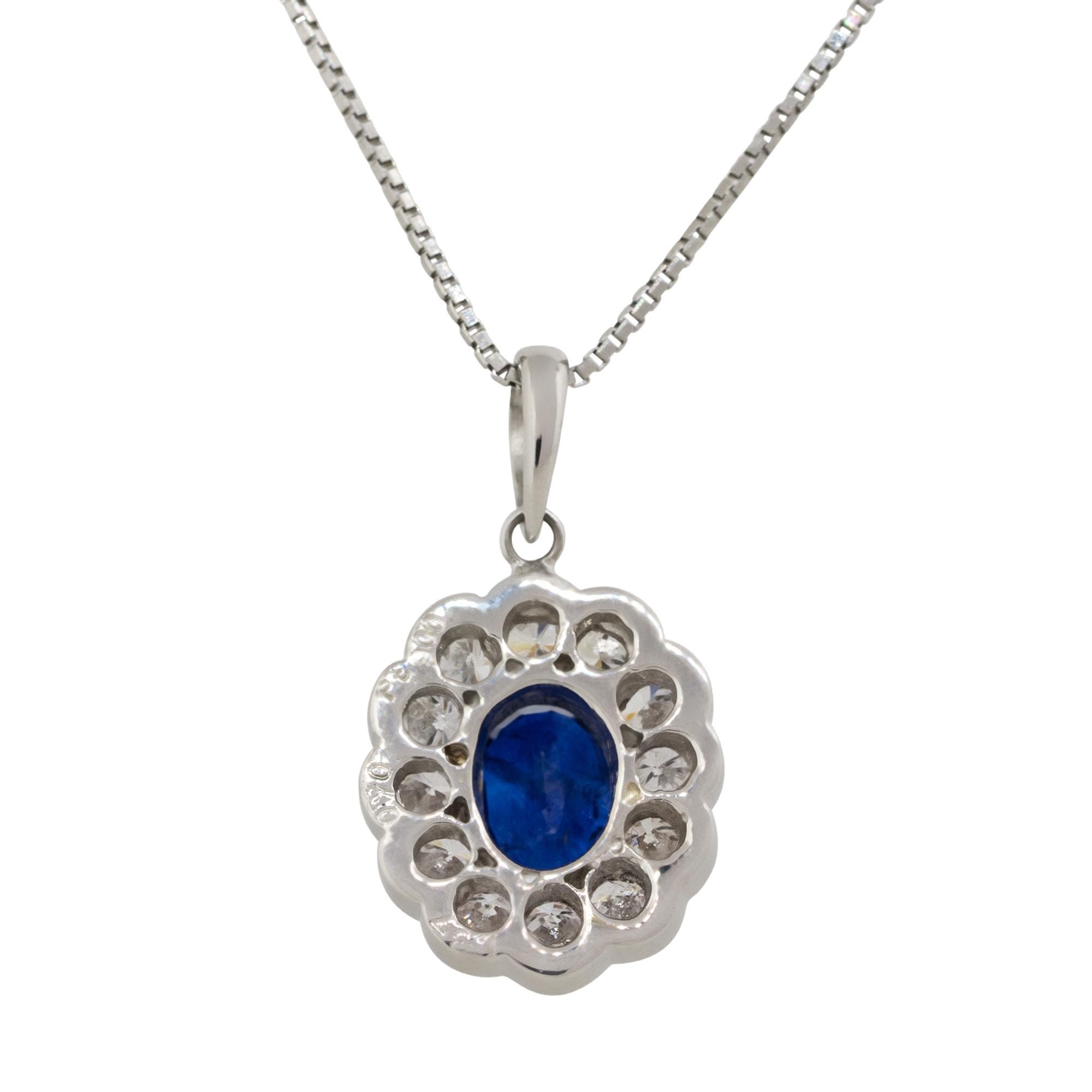 Women's or Men's 1.37 Carat Oval Cut Sapphire Pendant Necklace with Diamonds Platinum