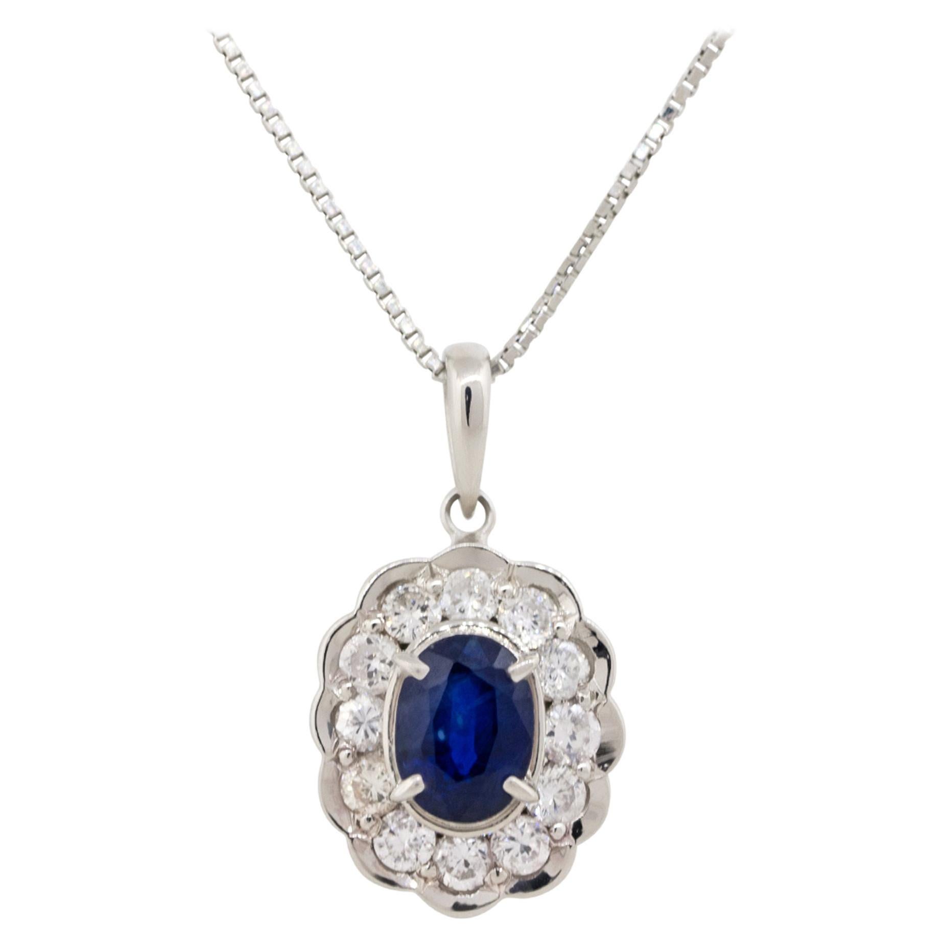 1.37 Carat Oval Cut Sapphire Pendant Necklace with Diamonds Platinum