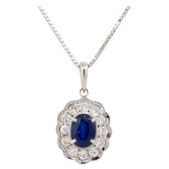 1.37 Carat Oval Cut Sapphire Pendant Necklace with Diamonds Platinum