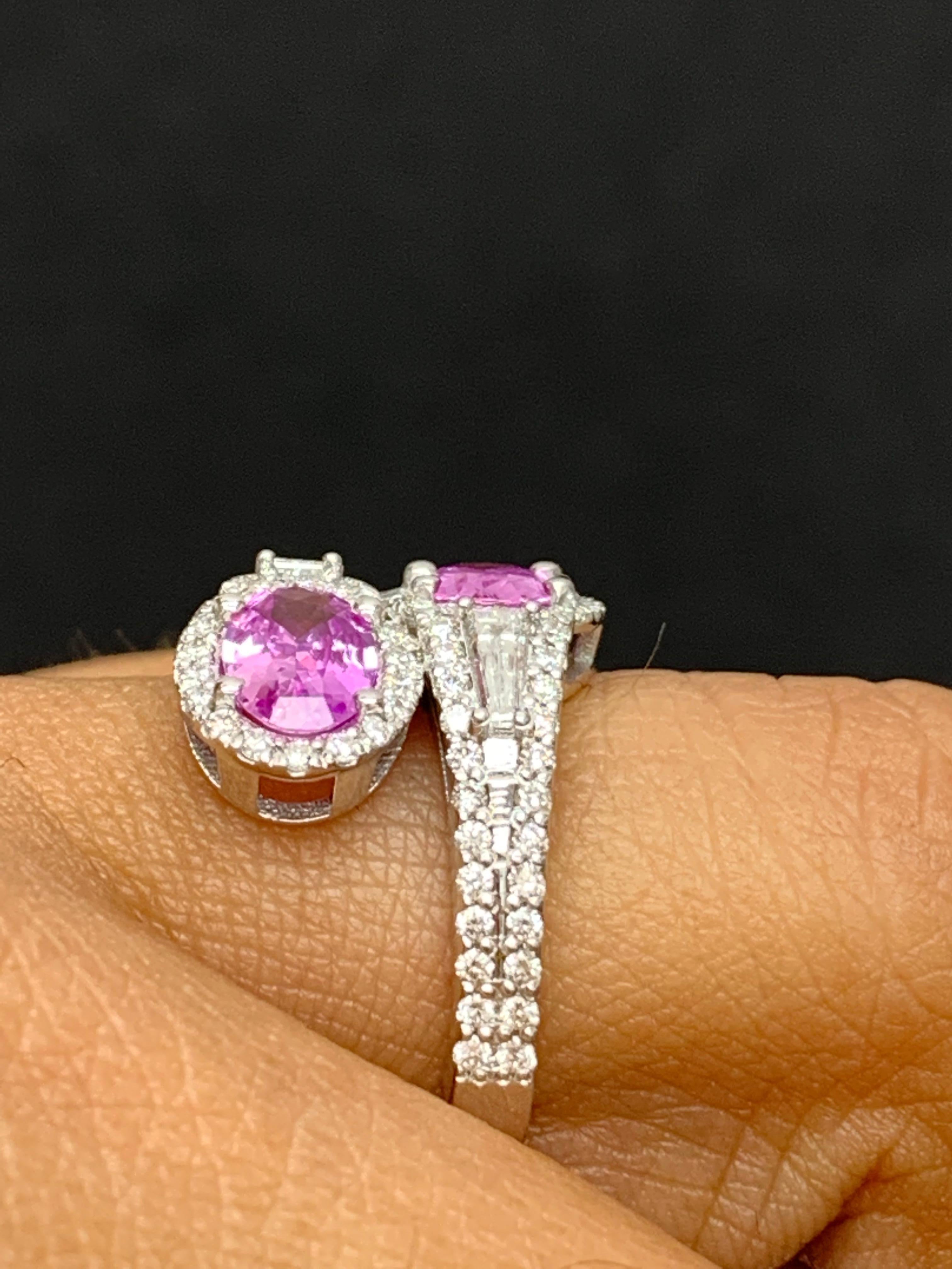 1.37 Carat Ovalcut Pink Sapphire Diamond Toi Et Moi Engagementring 14K Whitegold For Sale 5