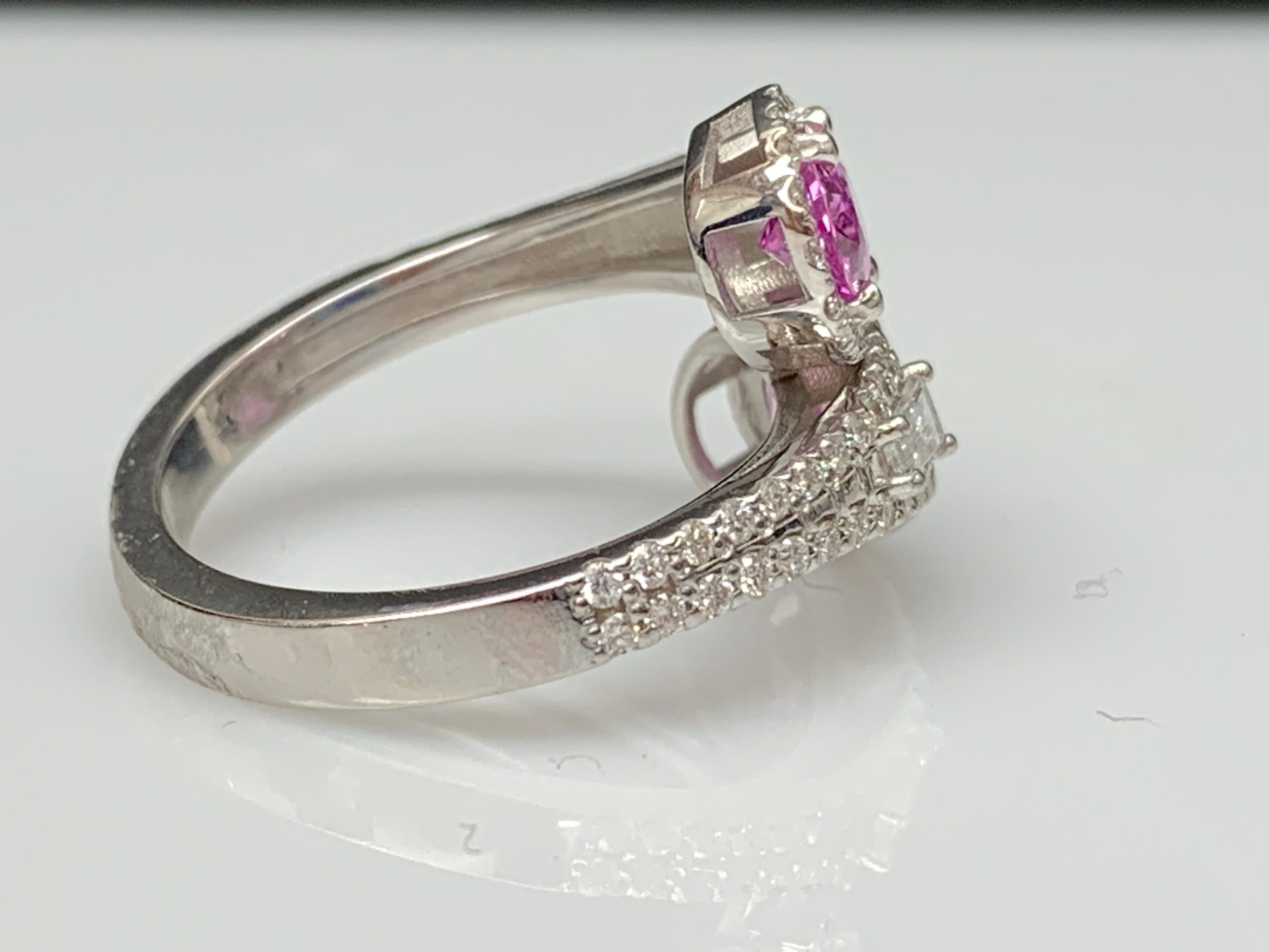 1.37 Carat Ovalcut Pink Sapphire Diamond Toi Et Moi Engagementring 14K Whitegold For Sale 11