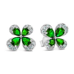 1.37 Carat Pear Shaped Green Emerald and Diamonds Butterfly Shape Stud Earrings